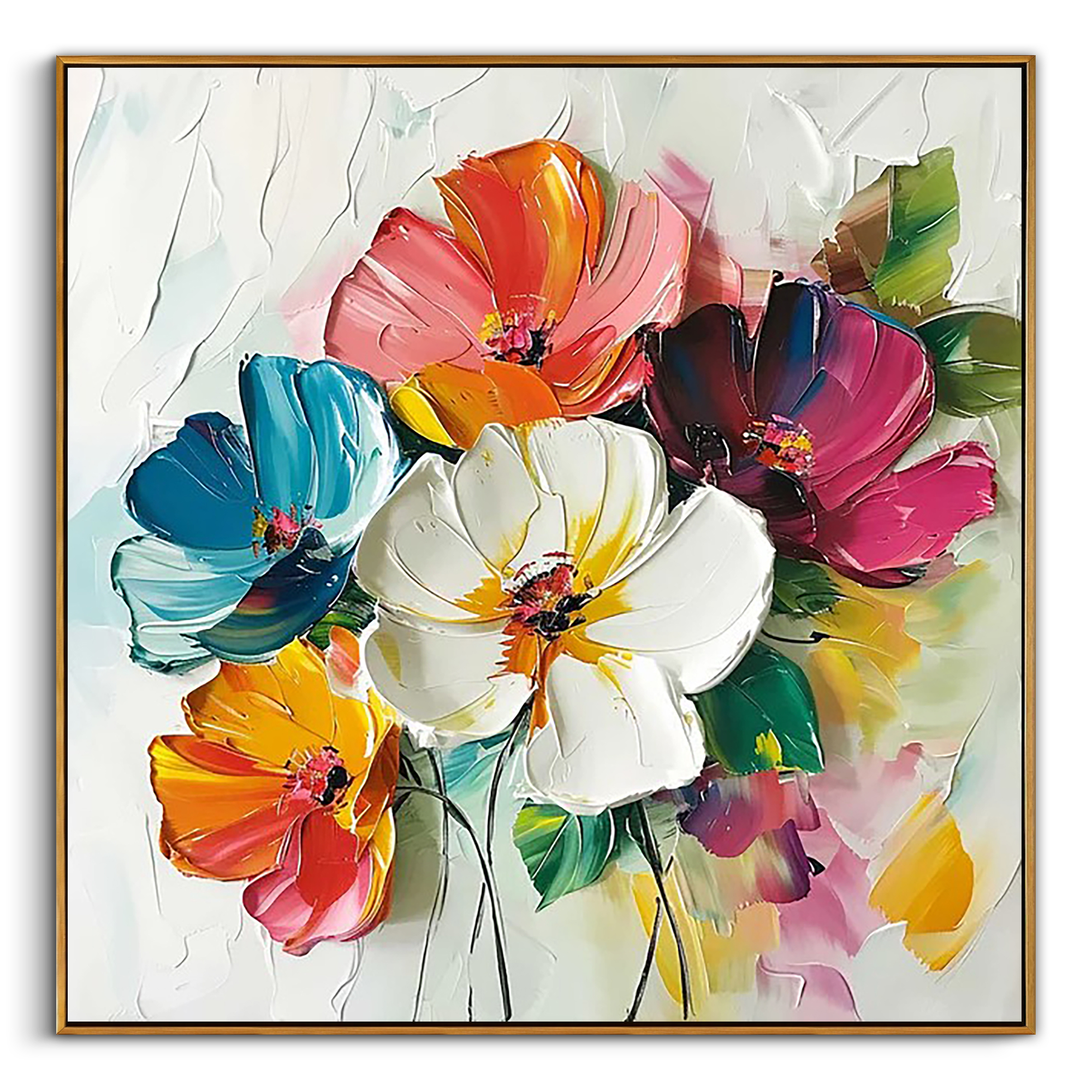 "Blooming Promise" – 100% Hand-Painted Palette Knife Heavy Texture Floral Oil Painting | Modern Vibrant Wall Art for Living Room/Dining Room#FL323