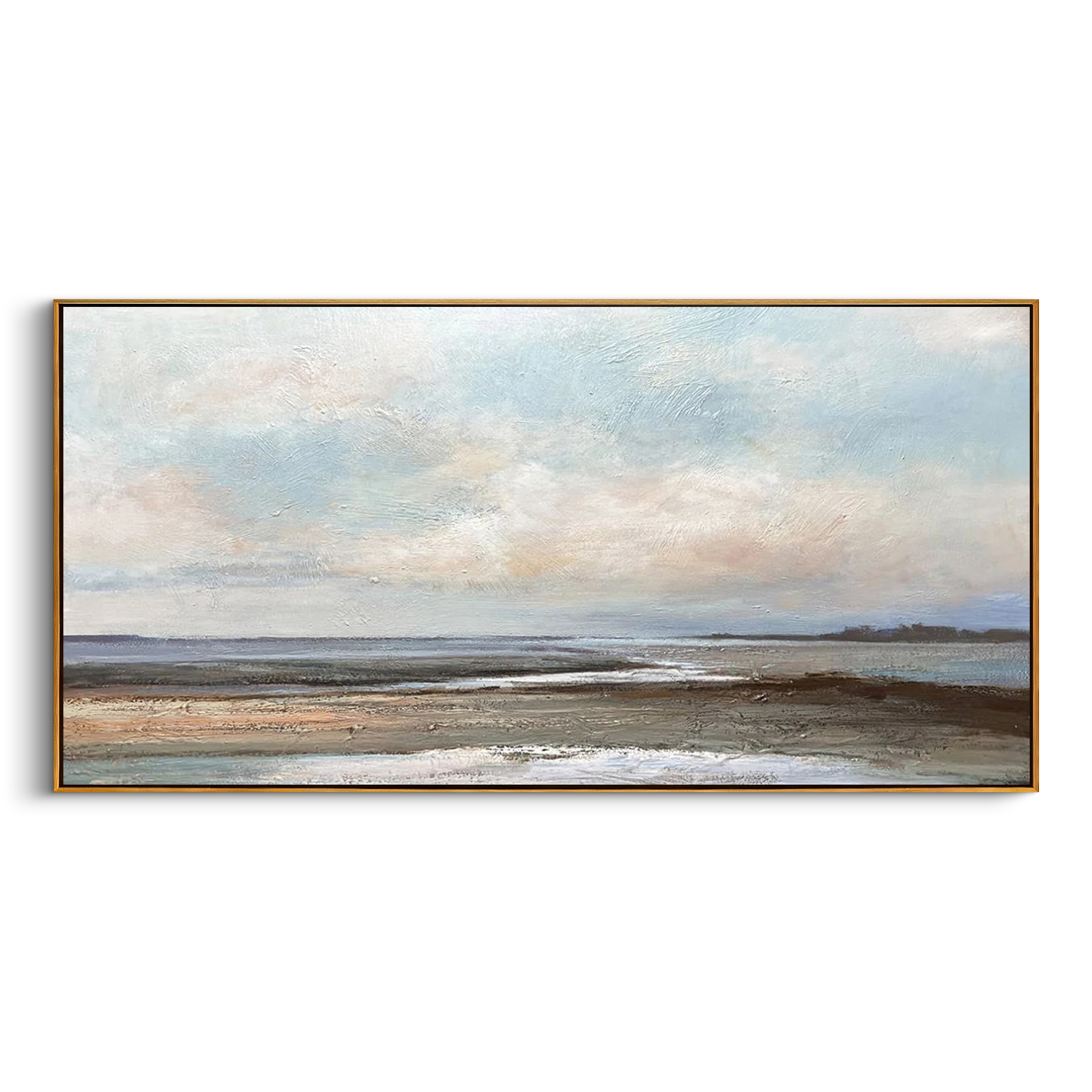 "The Coastal Prelude" – Modern Impressionist Vast Seascape | Ethereal Blue & Earth Tone Horizontal Gallery Art #LC152