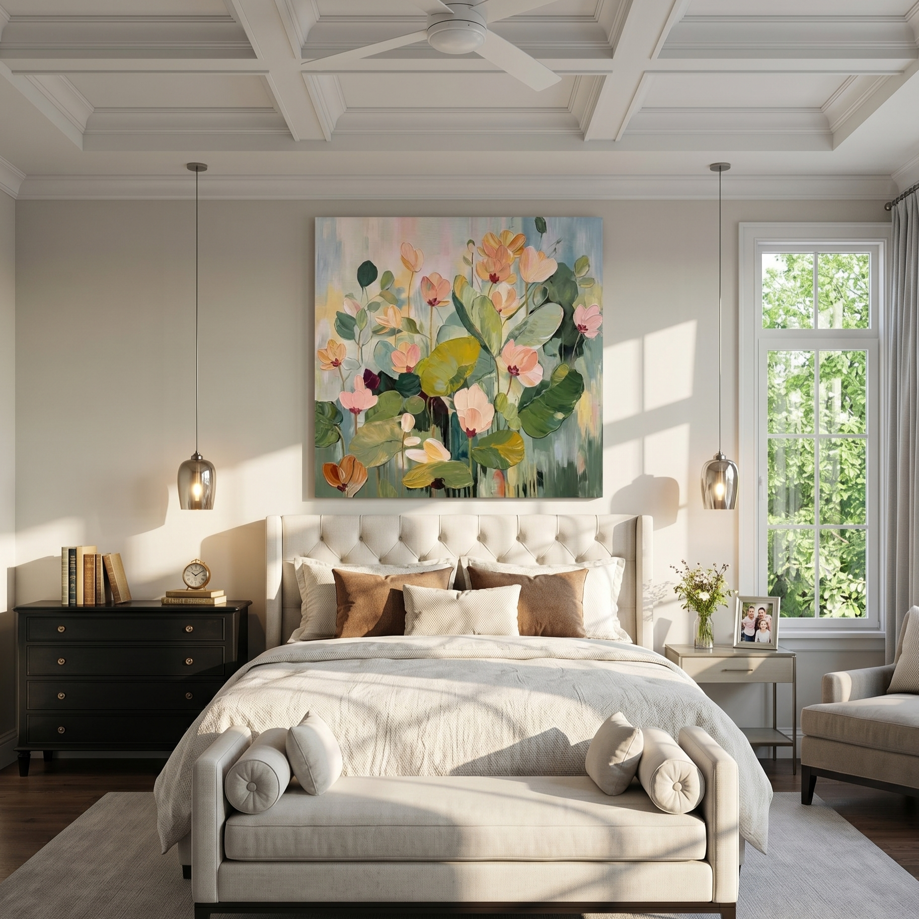 "Morning Dew" | Hand-Painted Textured Flower Painting | Abstract Floral Canvas Wall Art | Sage Green & Pastel Room Decor for Living Room
