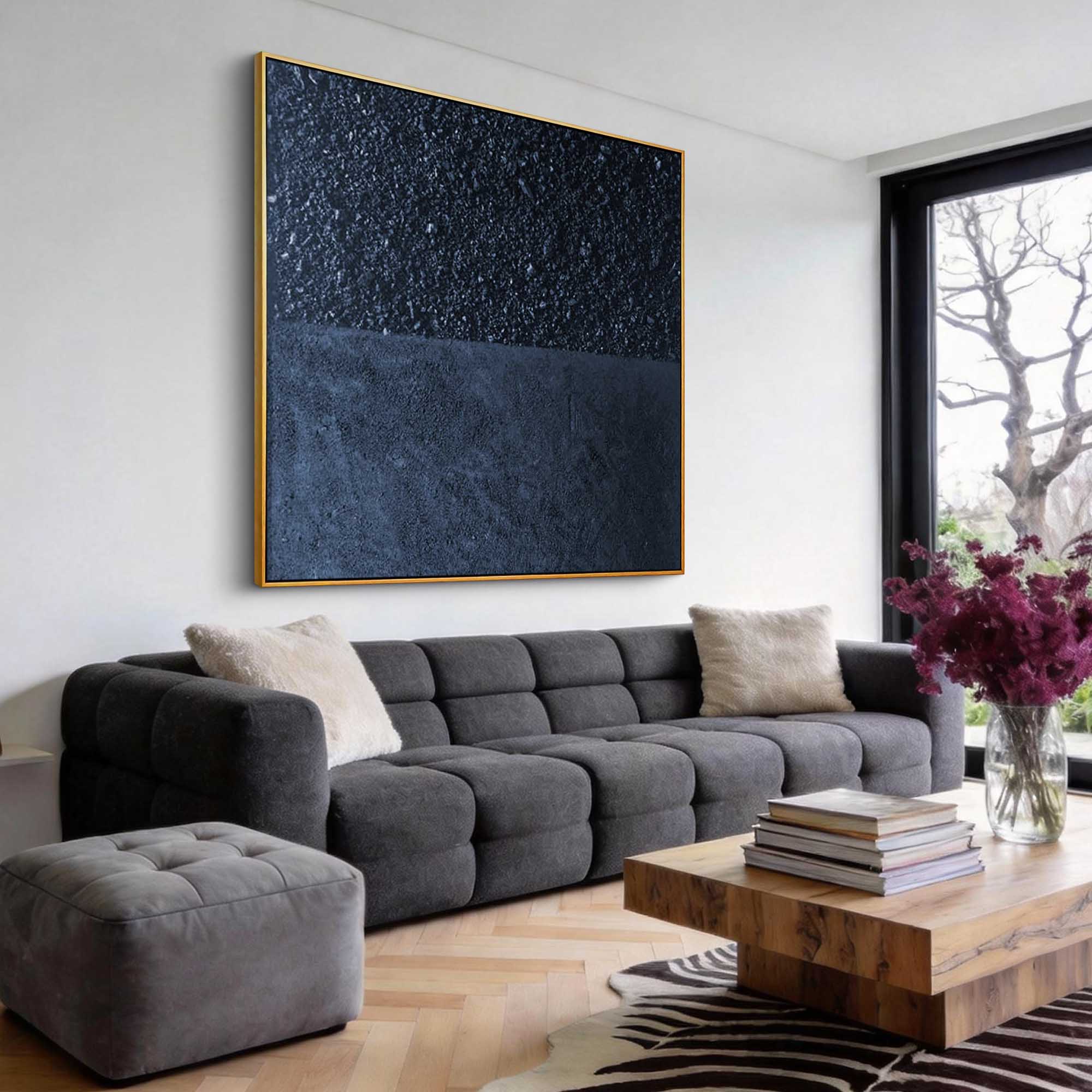 "The Astral Rift" – Modern Midnight Blue Heavy Impasto | 3D Mineral Fragment Relief | Luxury Industrial Abstract Wall Decor#MI186