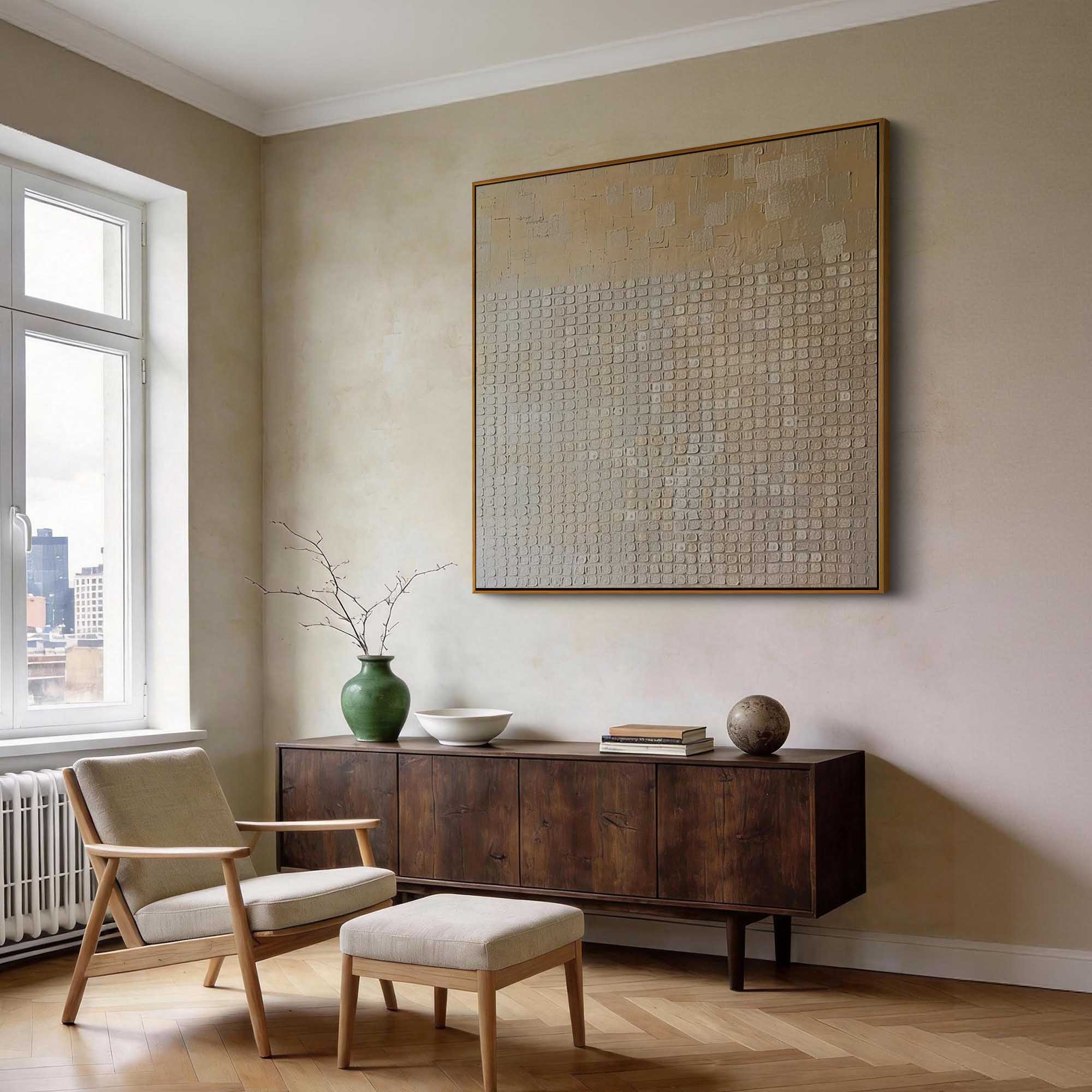 "Chronicle of Light" – Modern 3D Heavy Impasto Relief | Minimalist Champagne Gold Matrix Statement Art #WS 229