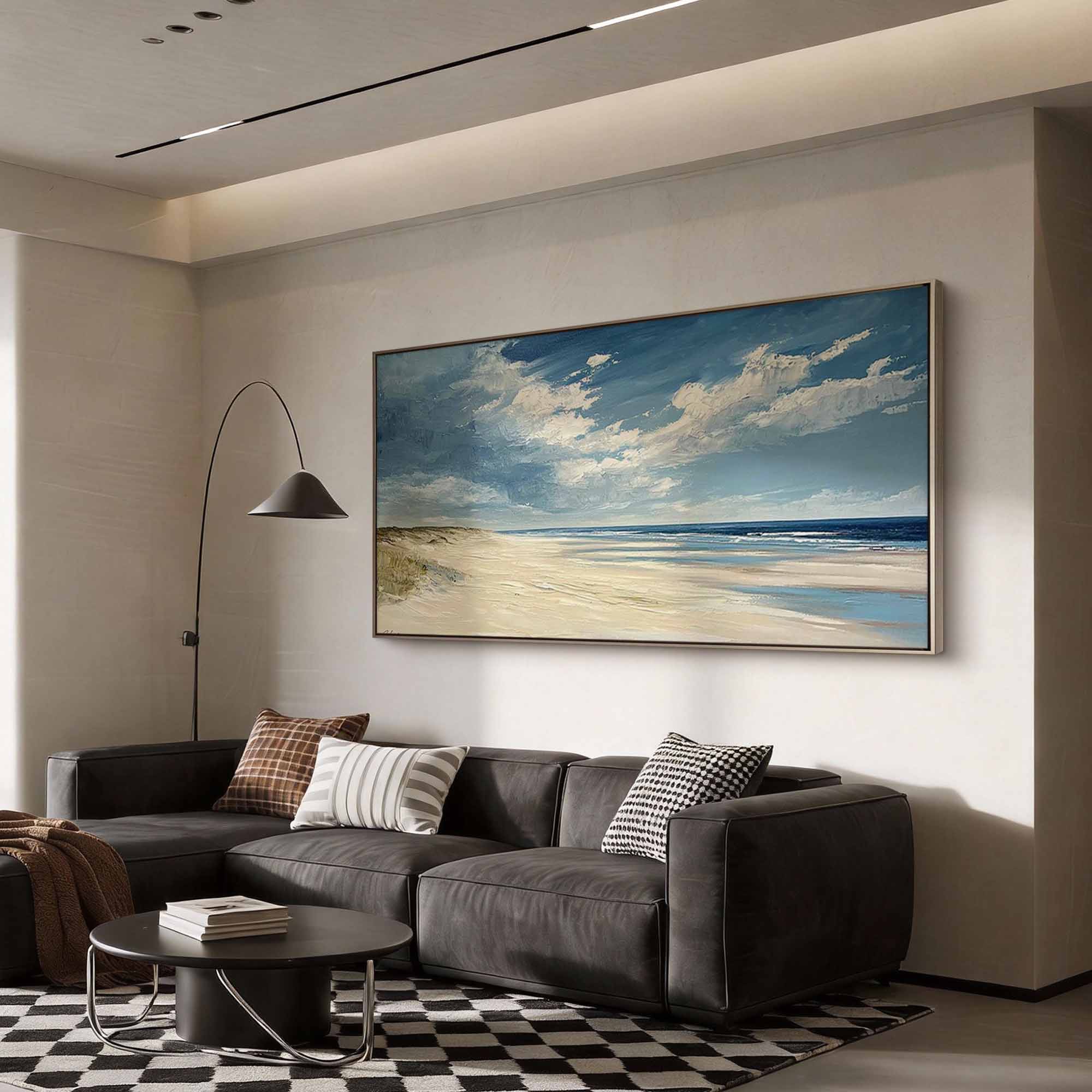 "Salty Horizon" – Panoramic Impressionist Coastal Oil Painting | Modern Minimalist Seascape Wall Art#LC109