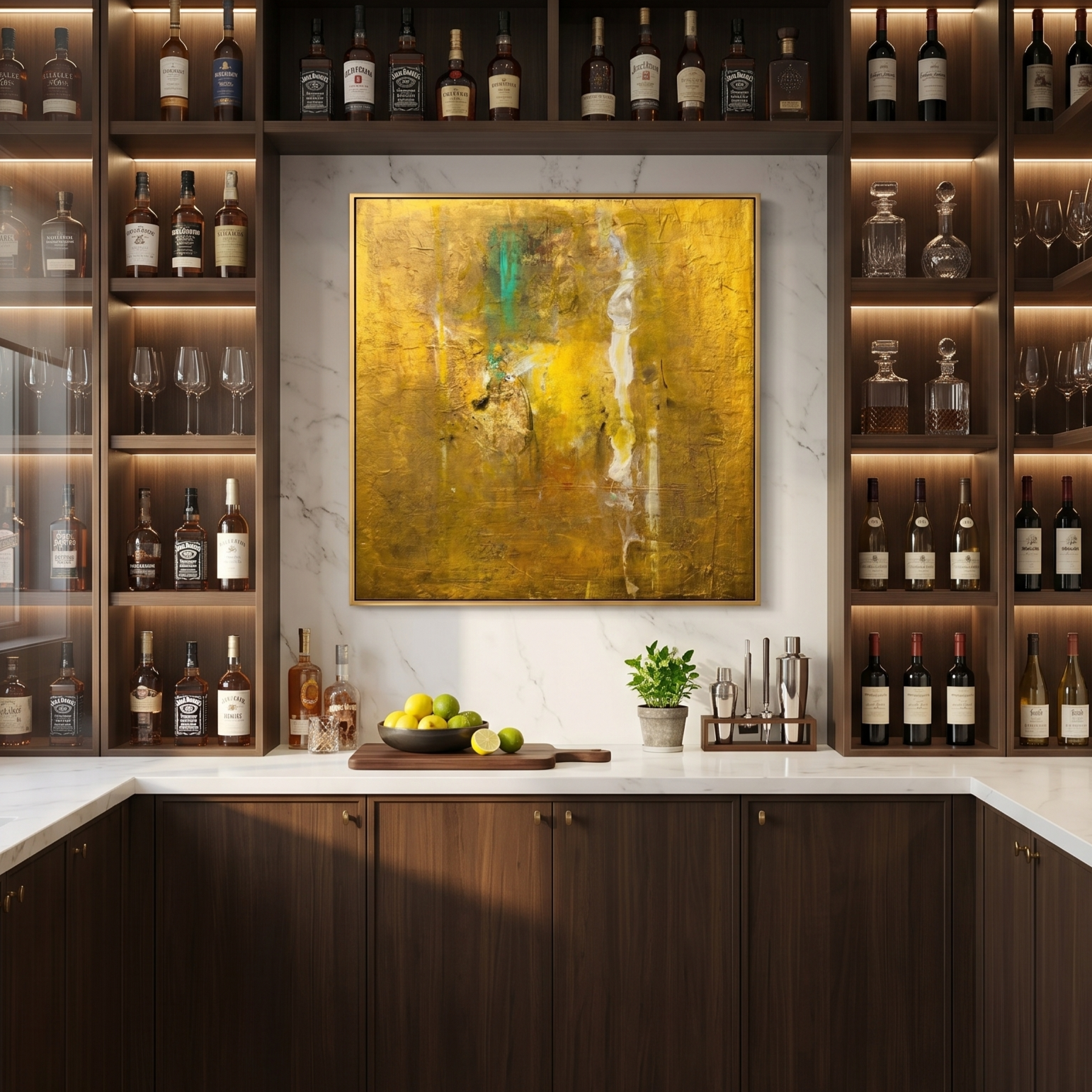 "Golden Era" – Wabi-Sabi Hand-Applied Gold Leaf Abstract Painting | Luxury High-End Textured Mansion Wall Art#AB1016