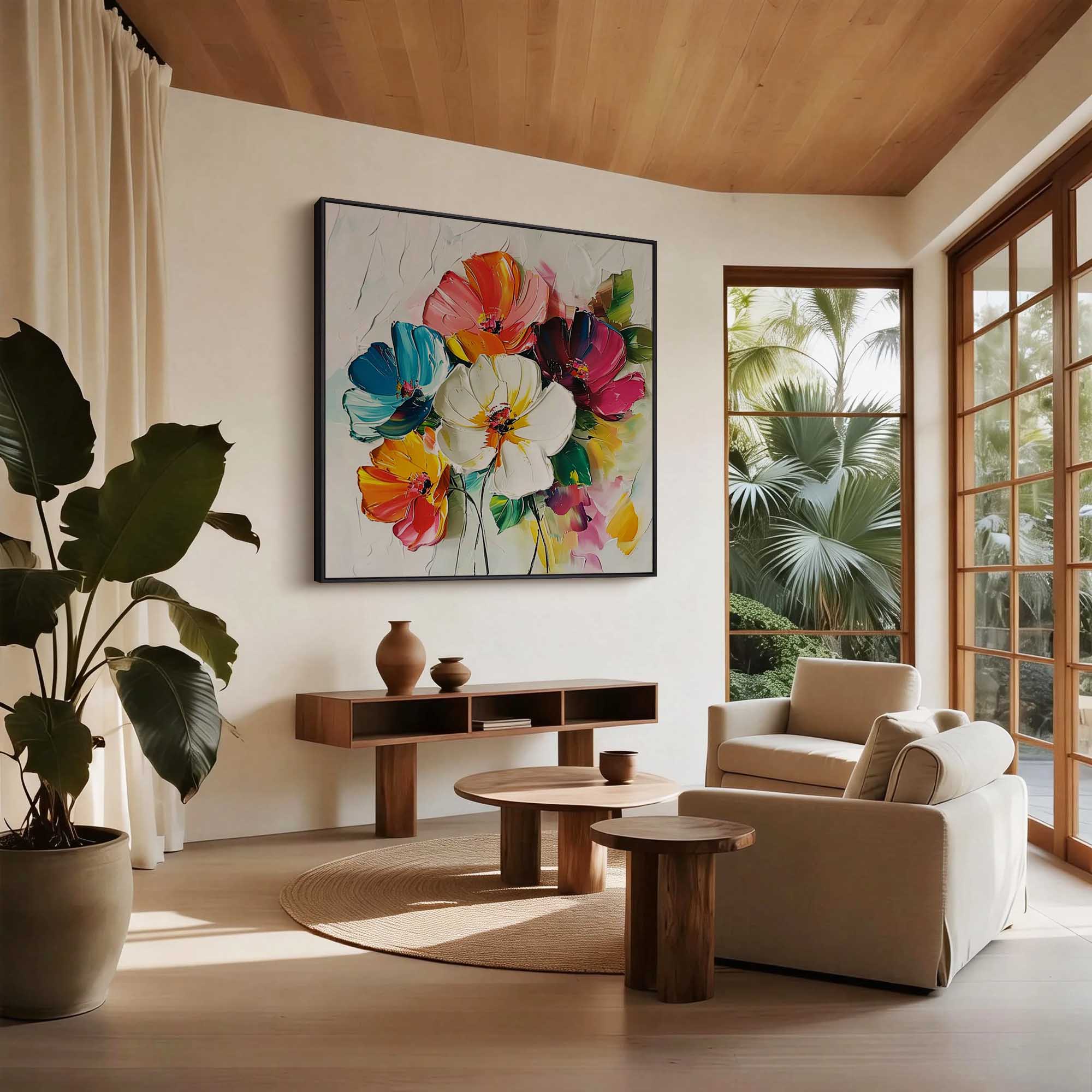 "Blooming Promise" – 100% Hand-Painted Palette Knife Heavy Texture Floral Oil Painting | Modern Vibrant Wall Art for Living Room/Dining Room#FL323