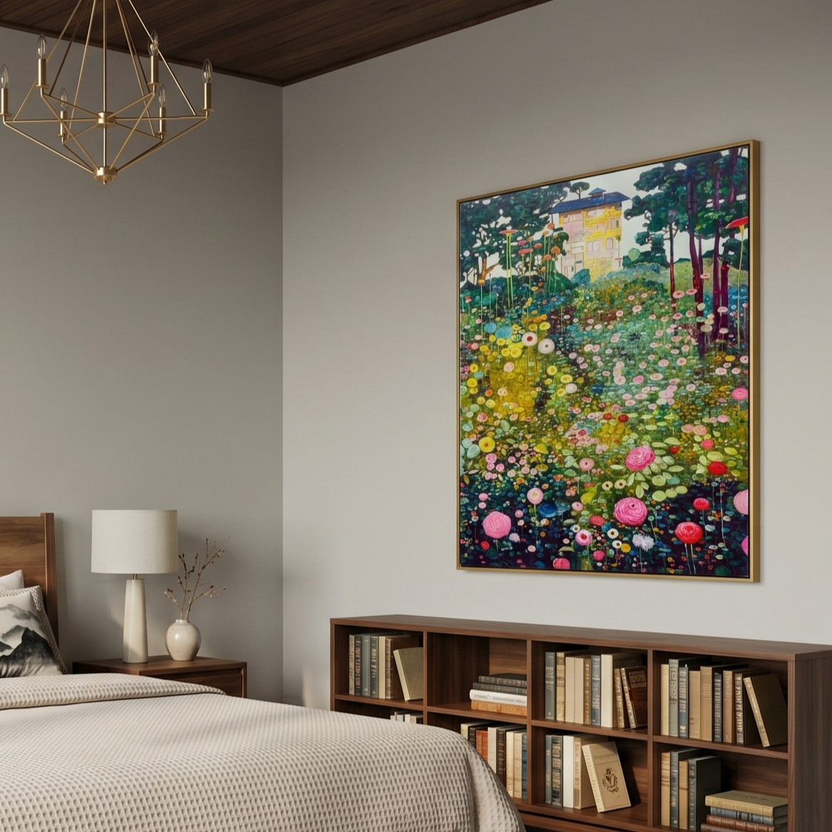 "Summer Secret Garden" – Klimt-Inspired Decorative Floral Oil Painting | Vintage Pastoral Villa Bedroom Wall Art#FL314