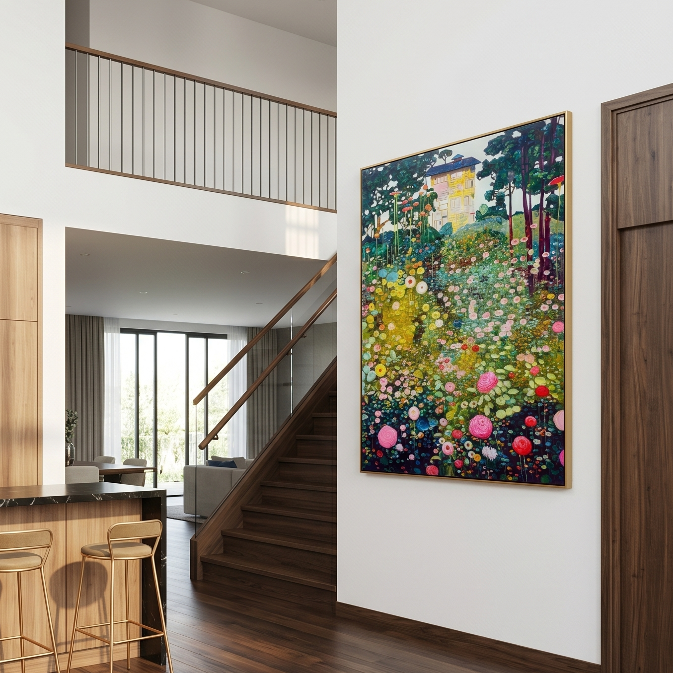 "Summer Secret Garden" – Klimt-Inspired Decorative Floral Oil Painting | Vintage Pastoral Villa Bedroom Wall Art#FL314