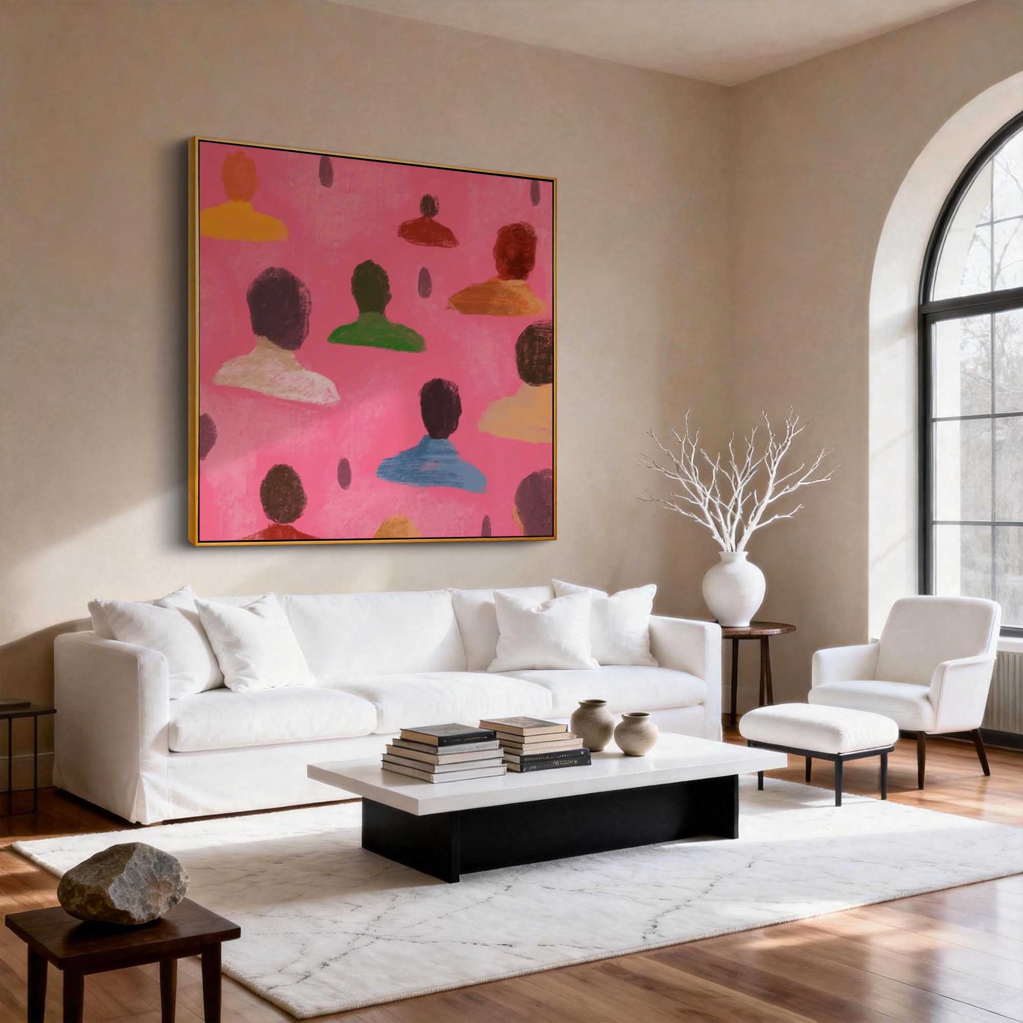 "The Pink Assembly" – Modern Pop Art Silhouette | Bold Dopamine Style Bubblegum Pink Wall Art #PE494