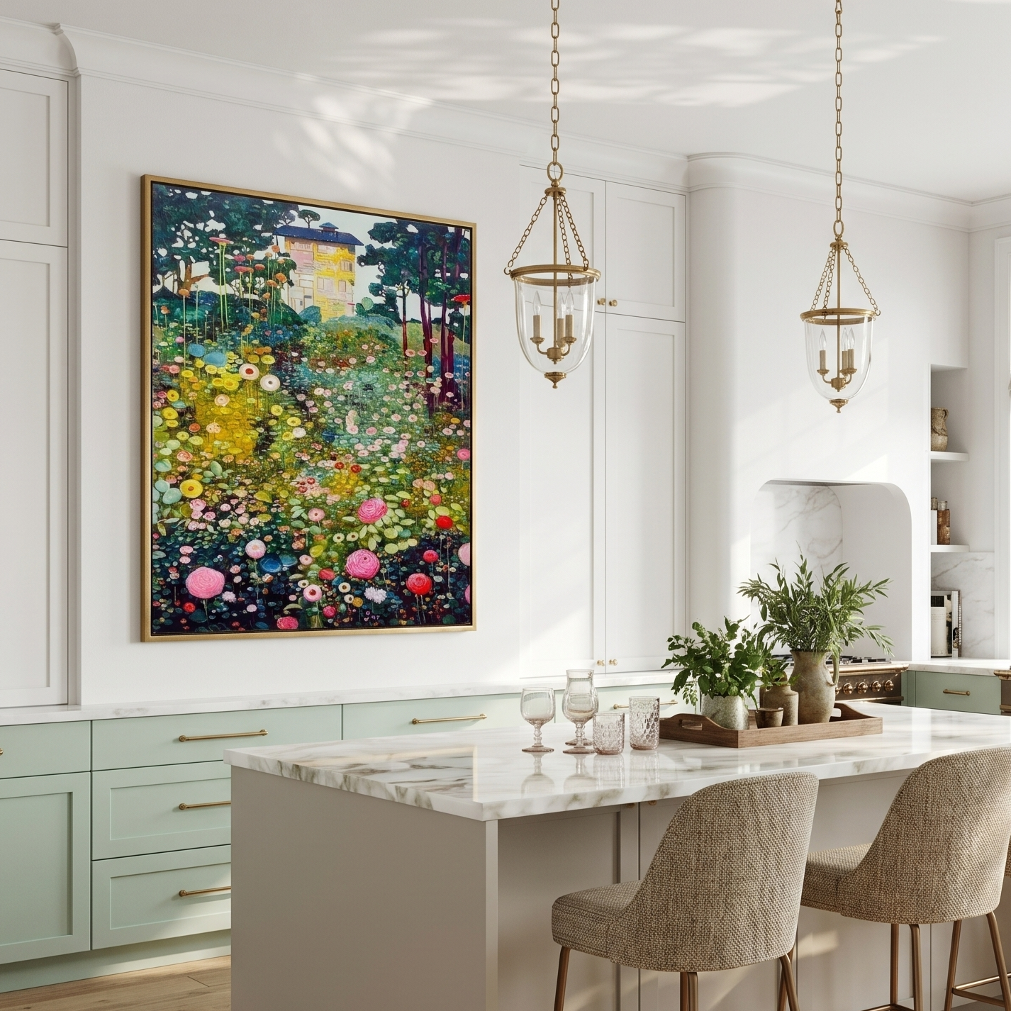 "Summer Secret Garden" – Klimt-Inspired Decorative Floral Oil Painting | Vintage Pastoral Villa Bedroom Wall Art#FL314