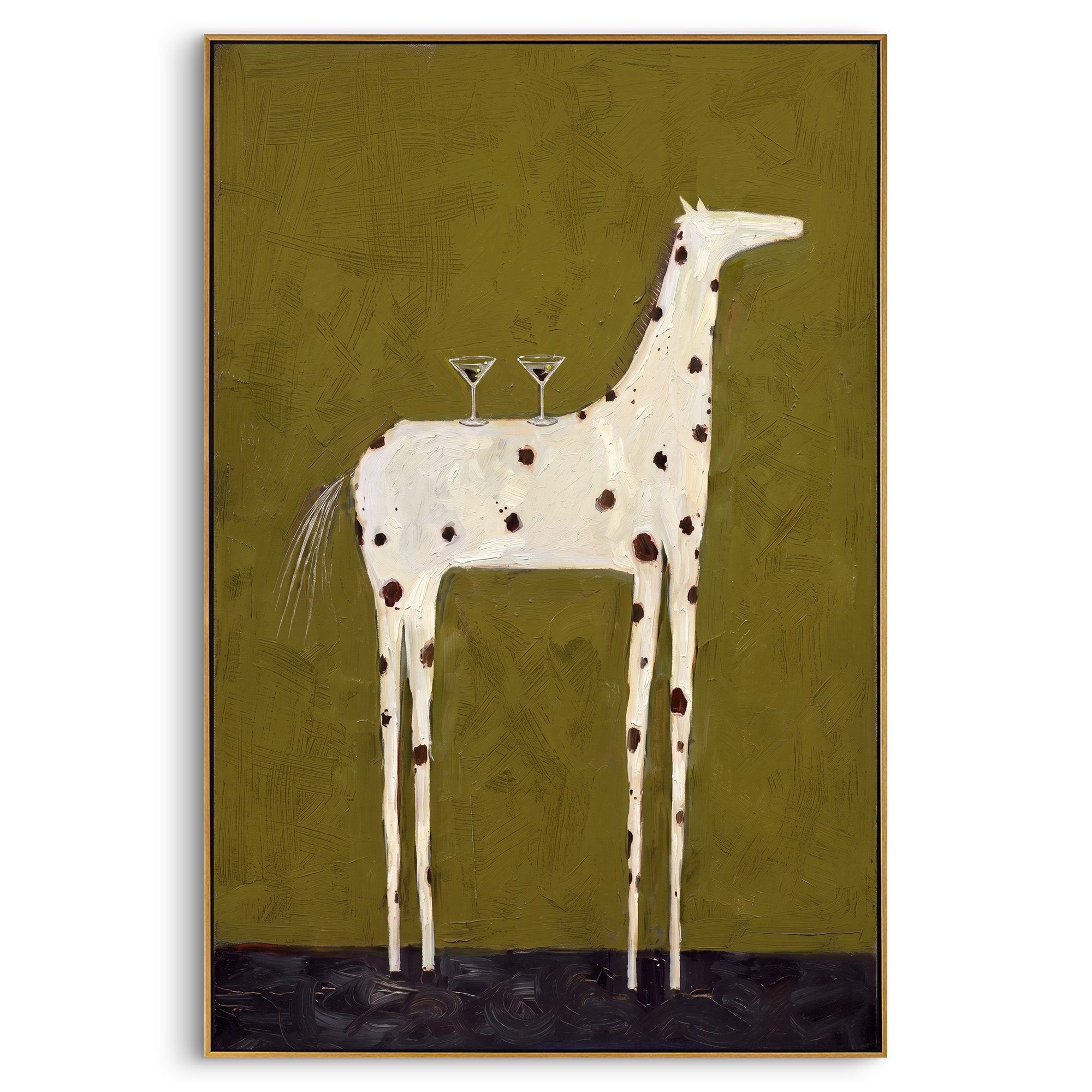 "Martini Giraffe Soirée" – Whimsical Heavy Impasto Painting | Funky Spotted Giraffe Artwork | Quirky Vertical Wall Art #AN148
