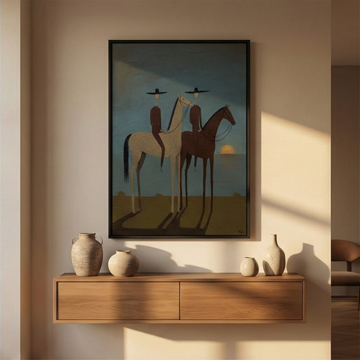 "SunSet Riders" - Modern Heavy Impasto Abstract Artwork | Beige Palette Knife Painting | Luxury Vertical Wall Art #PT 2658
