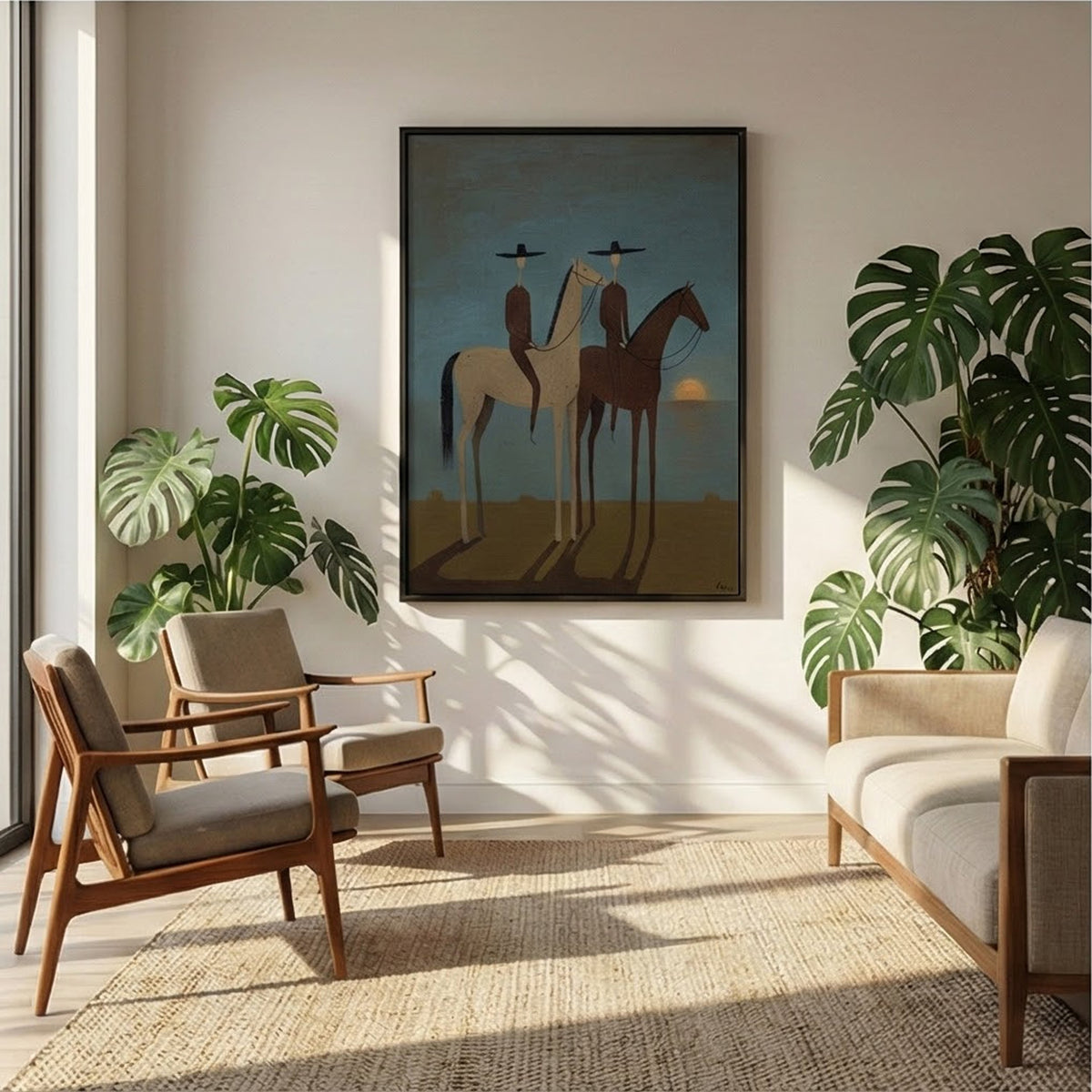 "SunSet Riders" - Modern Heavy Impasto Abstract Artwork | Beige Palette Knife Painting | Luxury Vertical Wall Art #PT 2658