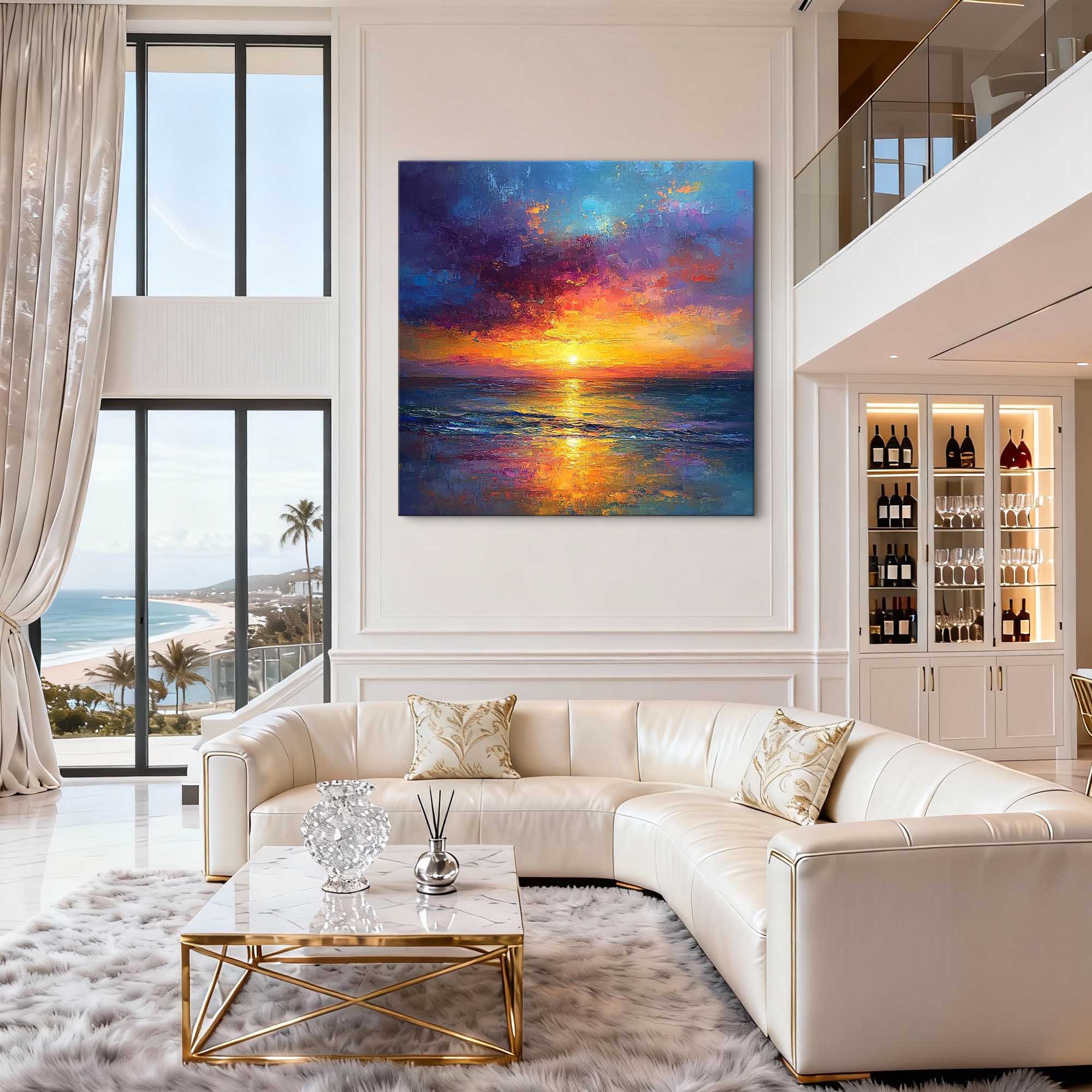 "Eternal Radiance" – Modern Impressionist Sunset Seascape Impasto Painting | Luxury Bold Statement Wall Art#BE038
