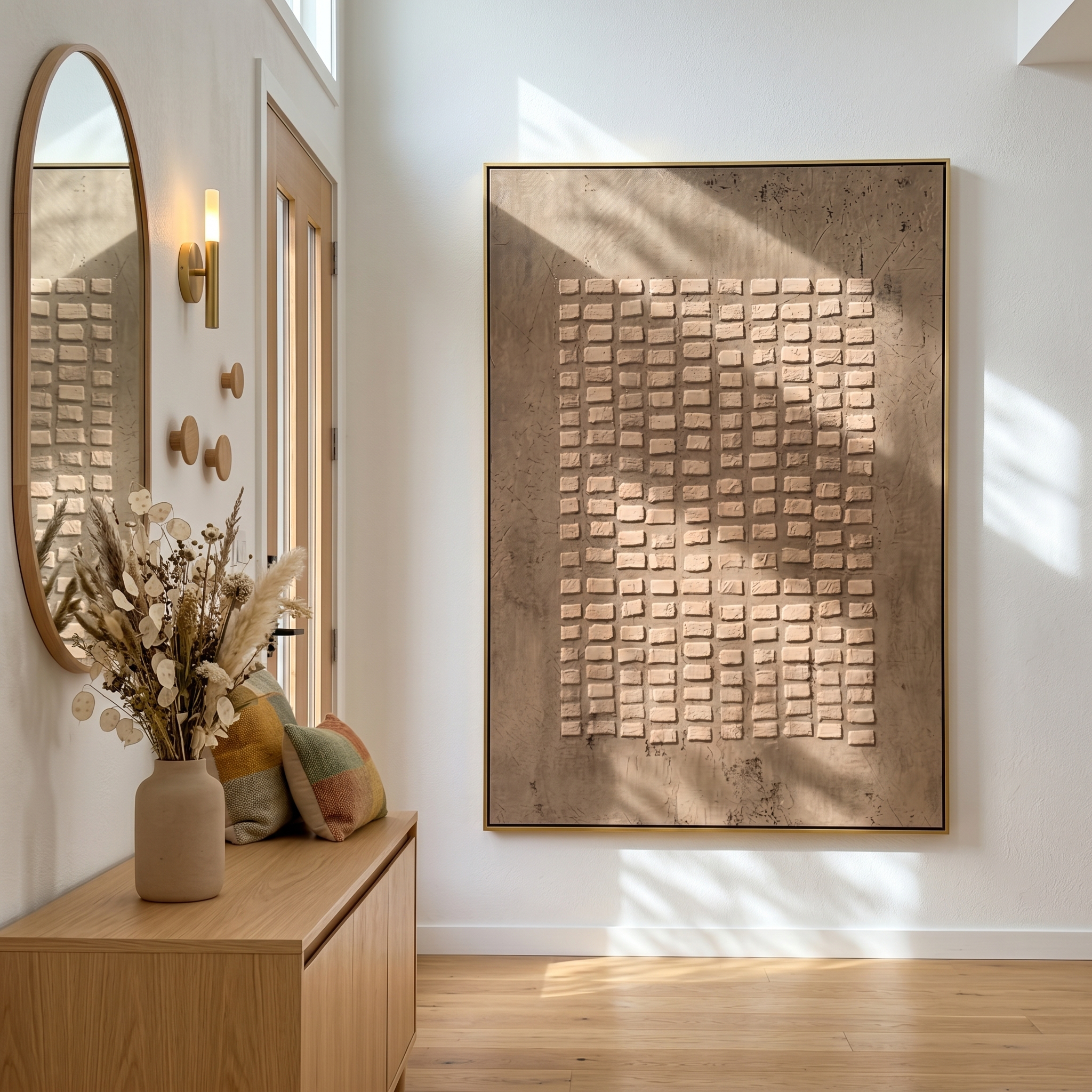 "Structured Organic Texture" – Expressive Sculptural Abstract Art | 3D Layered Taupe & Cream Canvas | Luxury Vertical Wall Art #WS 255