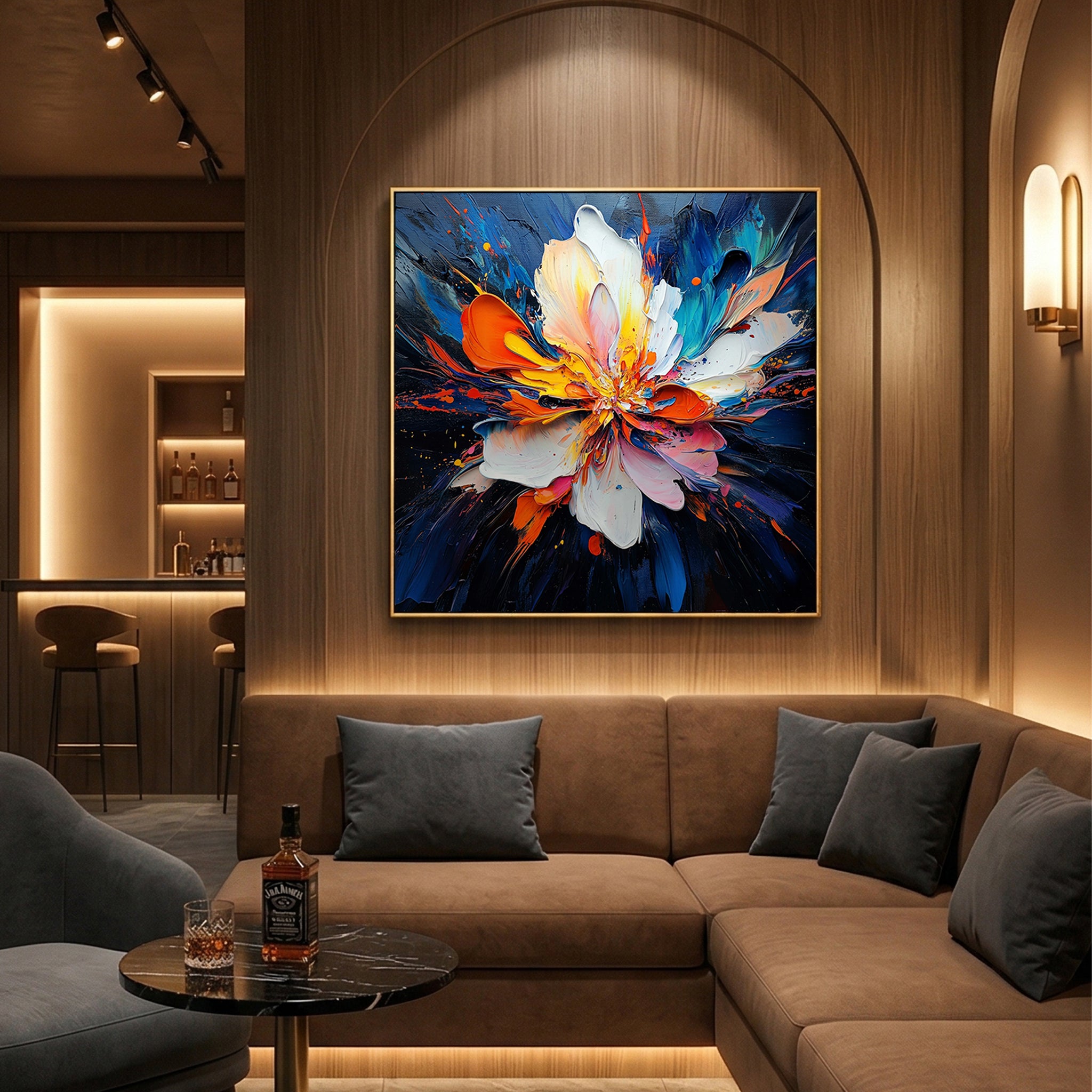 "Supernova Bloom" – Radiant Heavy Impasto Abstract Floral Oil Painting | Bold Dynamic 3D Texture Wall Art #FL292