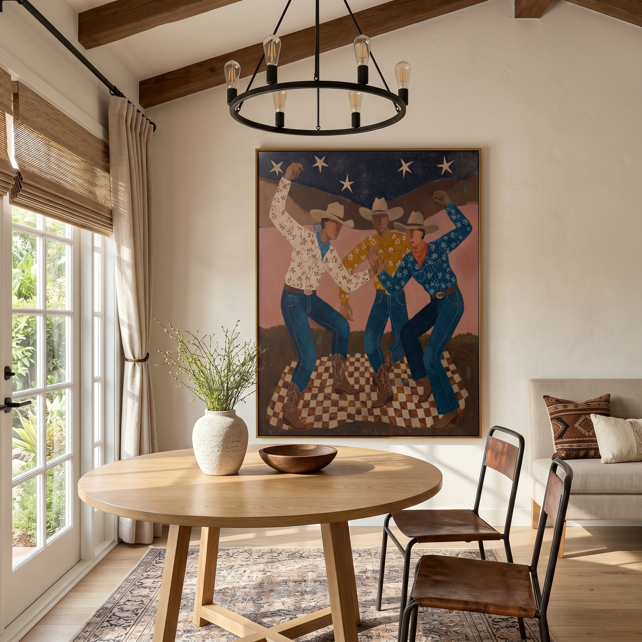 "Night Under the Stars" – Modern Folk Impasto Western Art | 3D Dusk & Denim Palette Knife Painting | Luxury Vertical Wall Art #PE 519