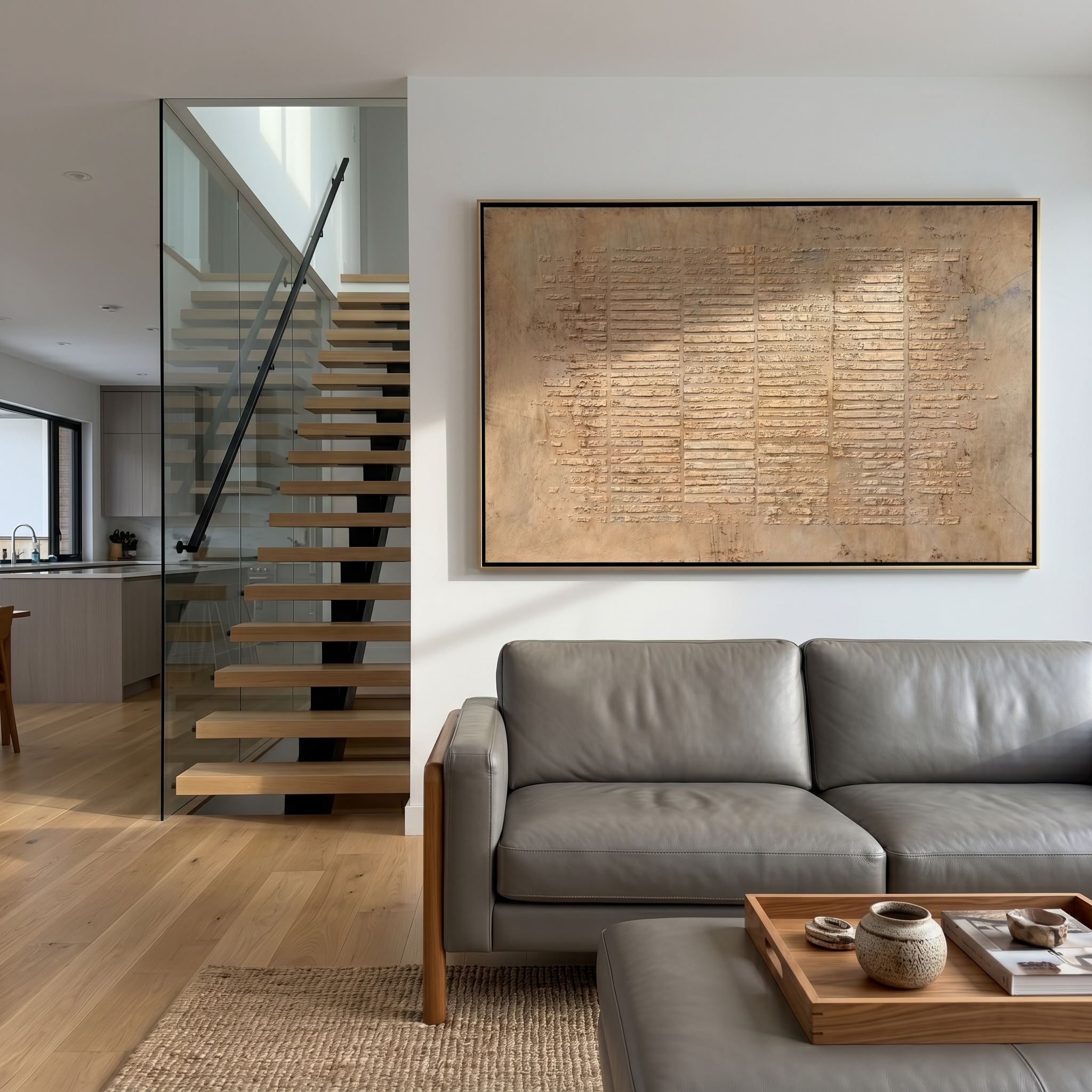 "Archaic Linear Textures" – Tactile Neutral Abstract Artwork | Earthy Tones Impasto Wall Decor | Contemporary Horizontal Statement Piece #WS 253
