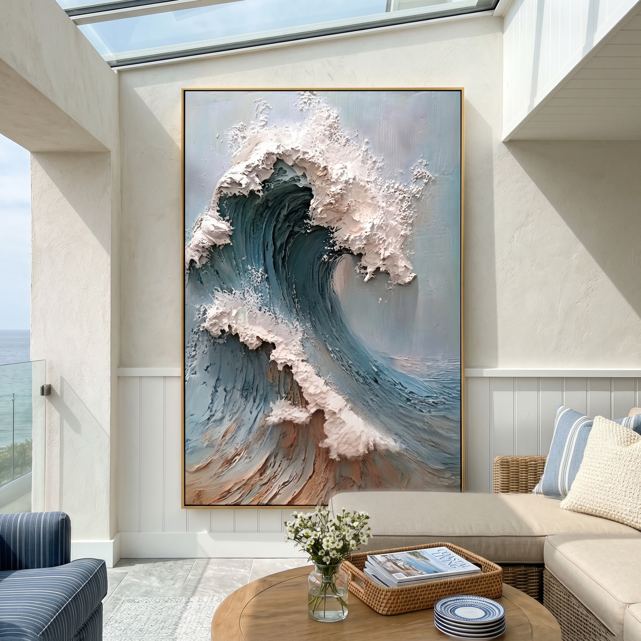 "The Great Surge" – 3D Sculptural Heavy Impasto Wave Painting | Luxury Coastal Mansion Statement Wall Art#PT 140