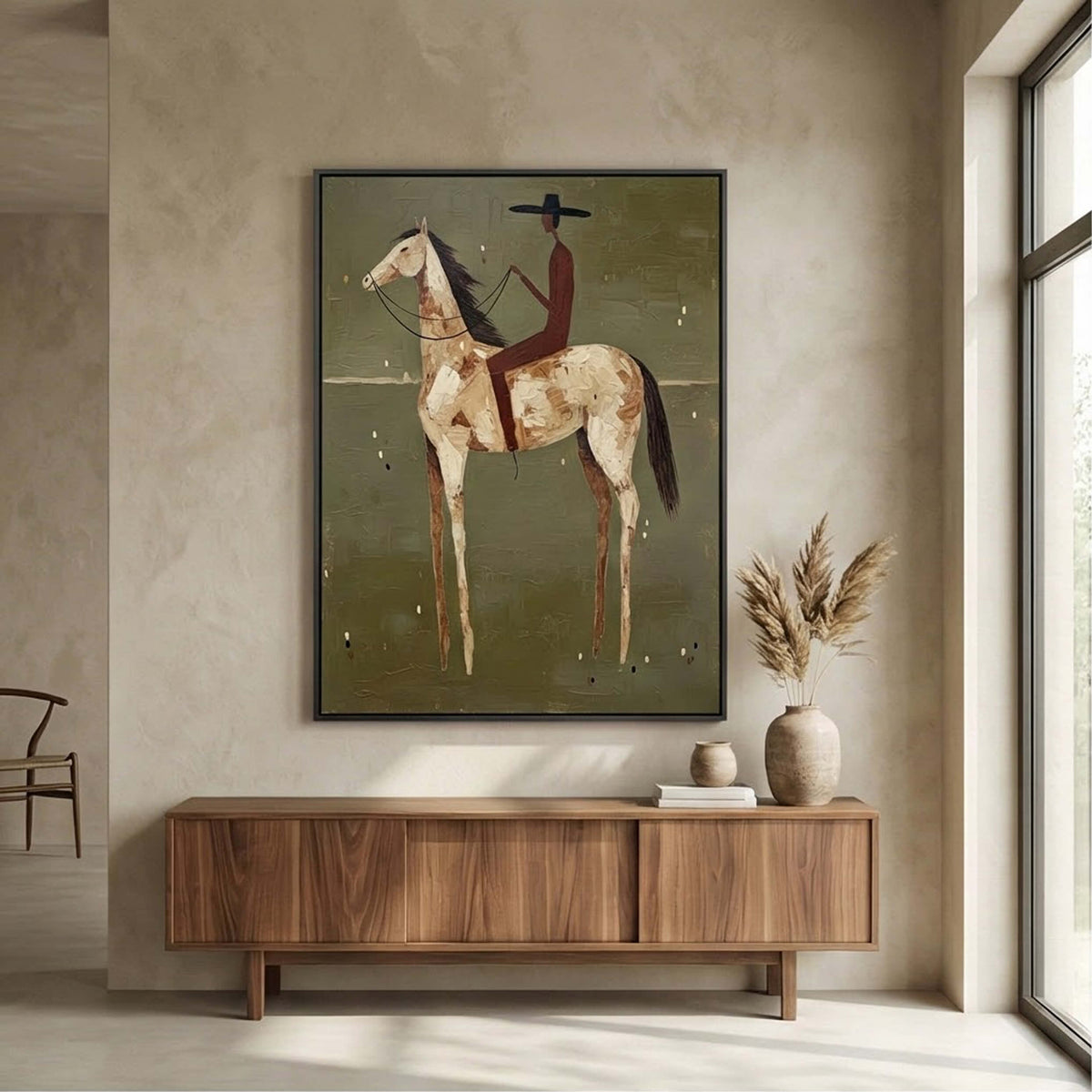"Olive Solitude" - Modern Heavy Impasto Western Animal Artwork | Golden Palette Knife Painting | Luxury Vertical Wall Art #PT 2660