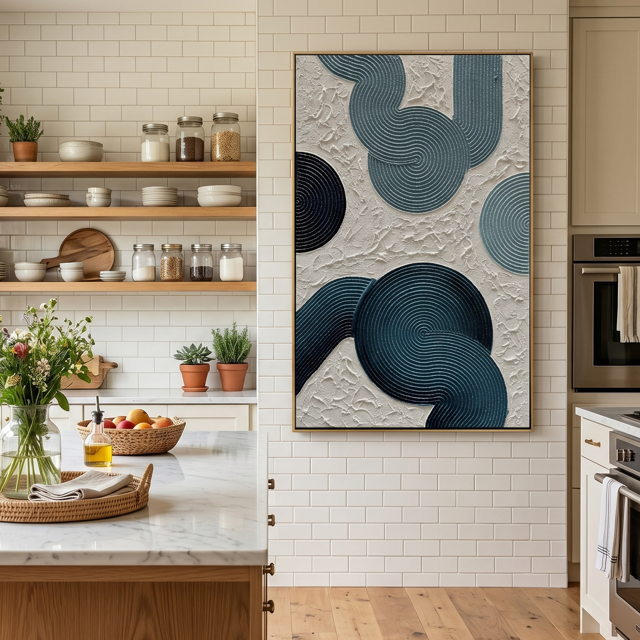 "Infinite Spiral" – Minimalist Prussian Blue 3D Geometric Relief | Modern Japandi Style Textured Gallery Art #PT 126