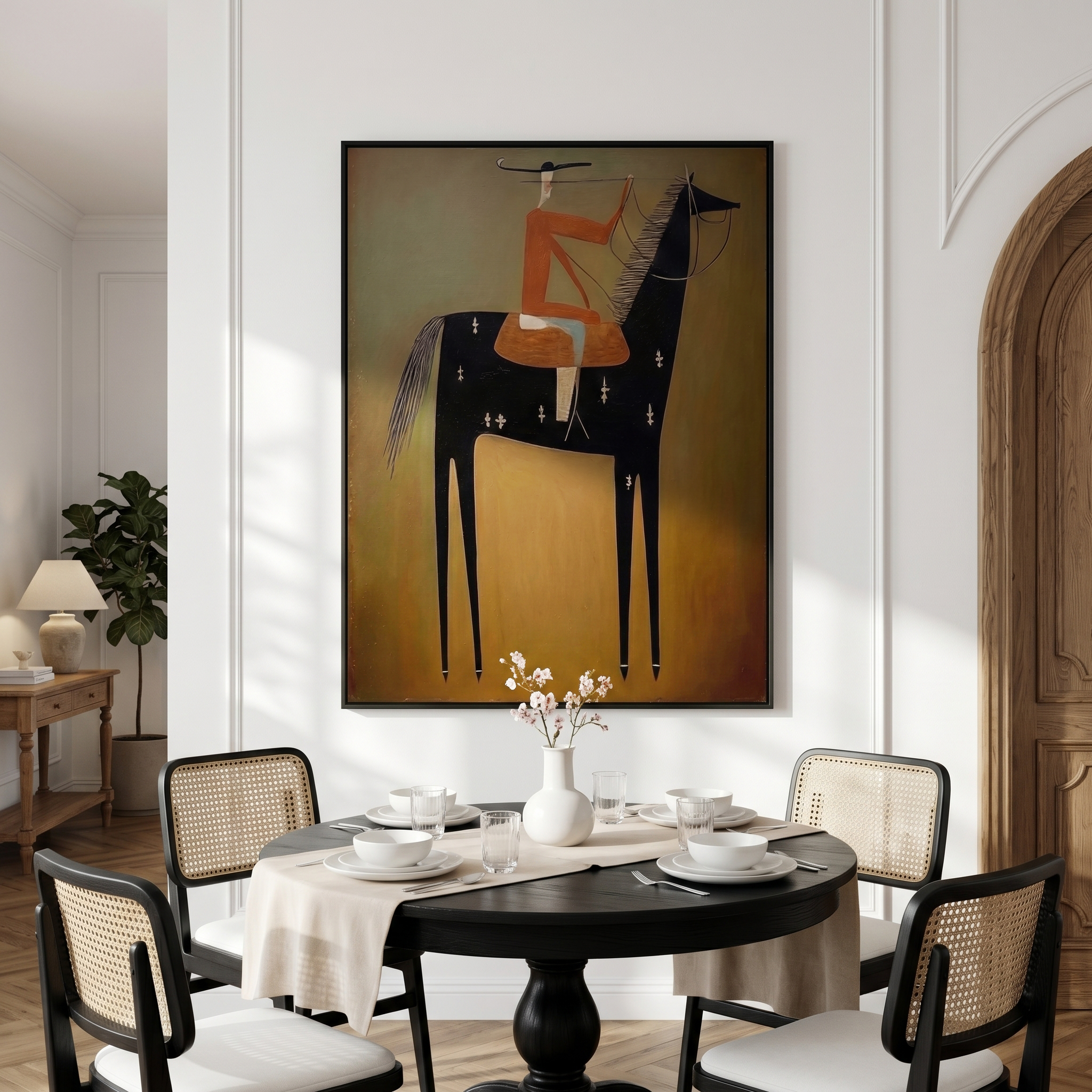 "The Stylized Rider" – Modern Minimalist Impasto Equestrian Art | 3D Terracotta & Olive Palette Knife Painting | Luxury Vertical Wall Art #AB 498