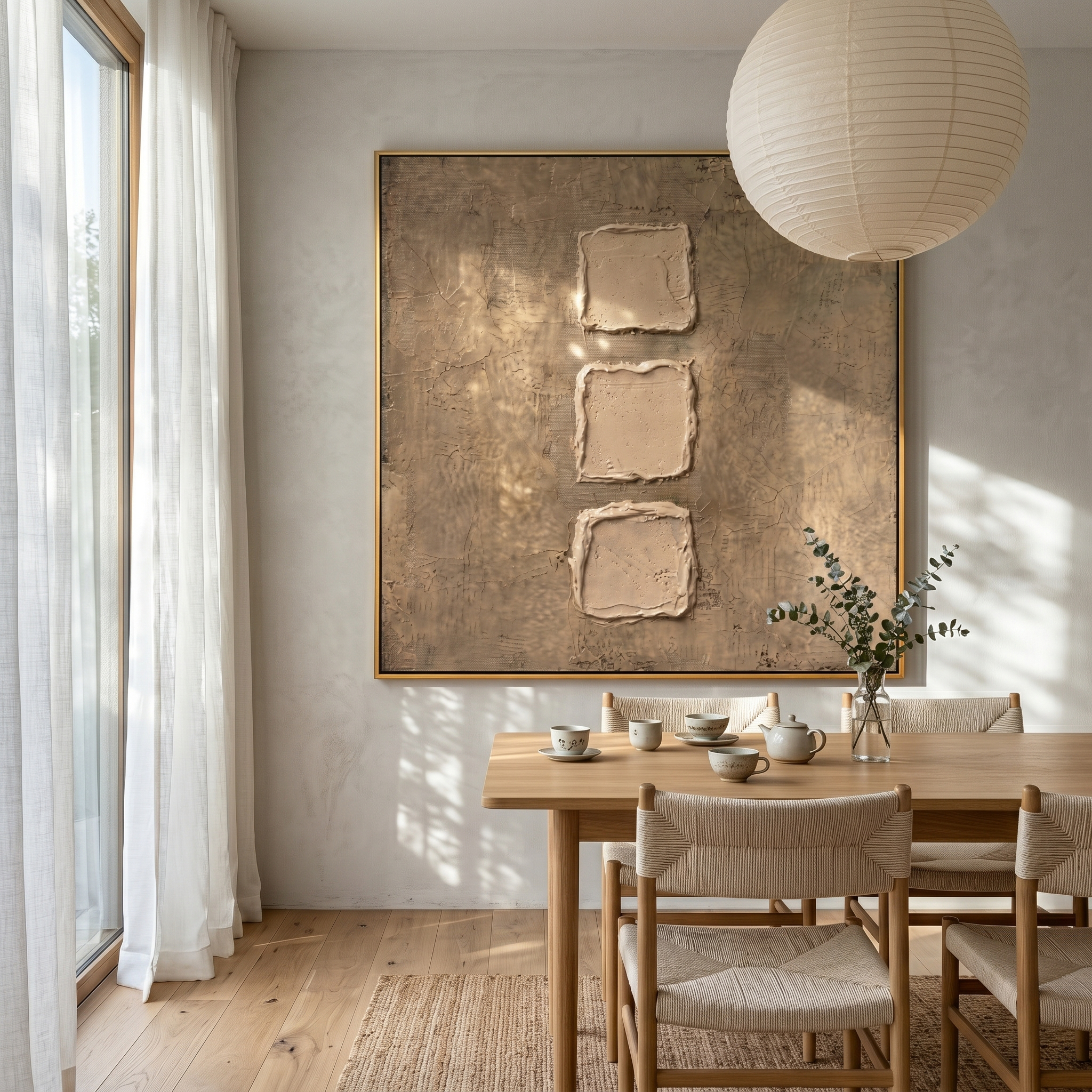 "Earthy Geometric Relief" – Expressive Sculptural Abstract Art | 3D Layered Taupe & Cream Canvas | Luxury Square Wall Art #WS 247