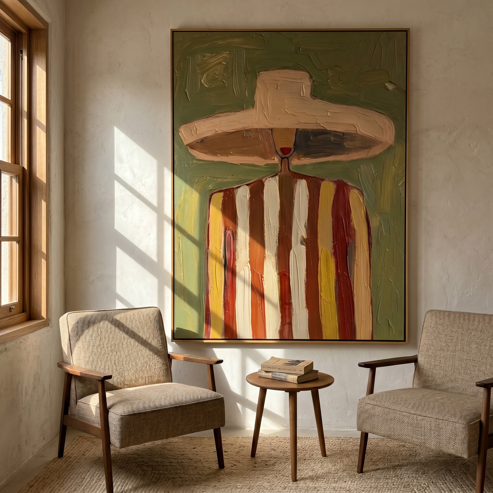 "Striped Silhouette" – Modern Heavy Impasto Abstract Portrait | 3D Olive & Terracotta Palette Knife Painting | Luxury Vertical Wall Art #PE 508