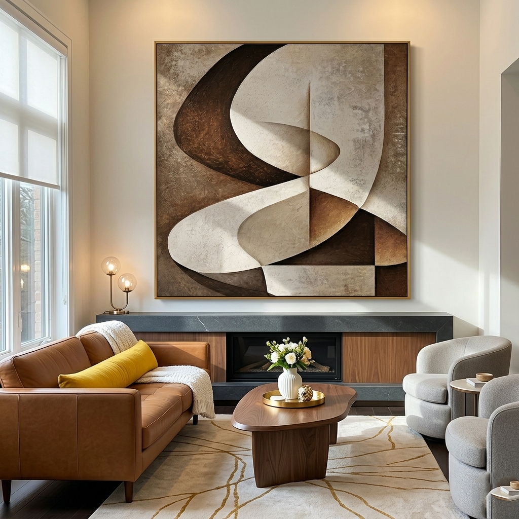 "The Folded Dimension" – Modern Earth Tone Abstract | Hand-Textured Geometric Relief | Sophisticated 3D Mineral Palette Art #AB1025
