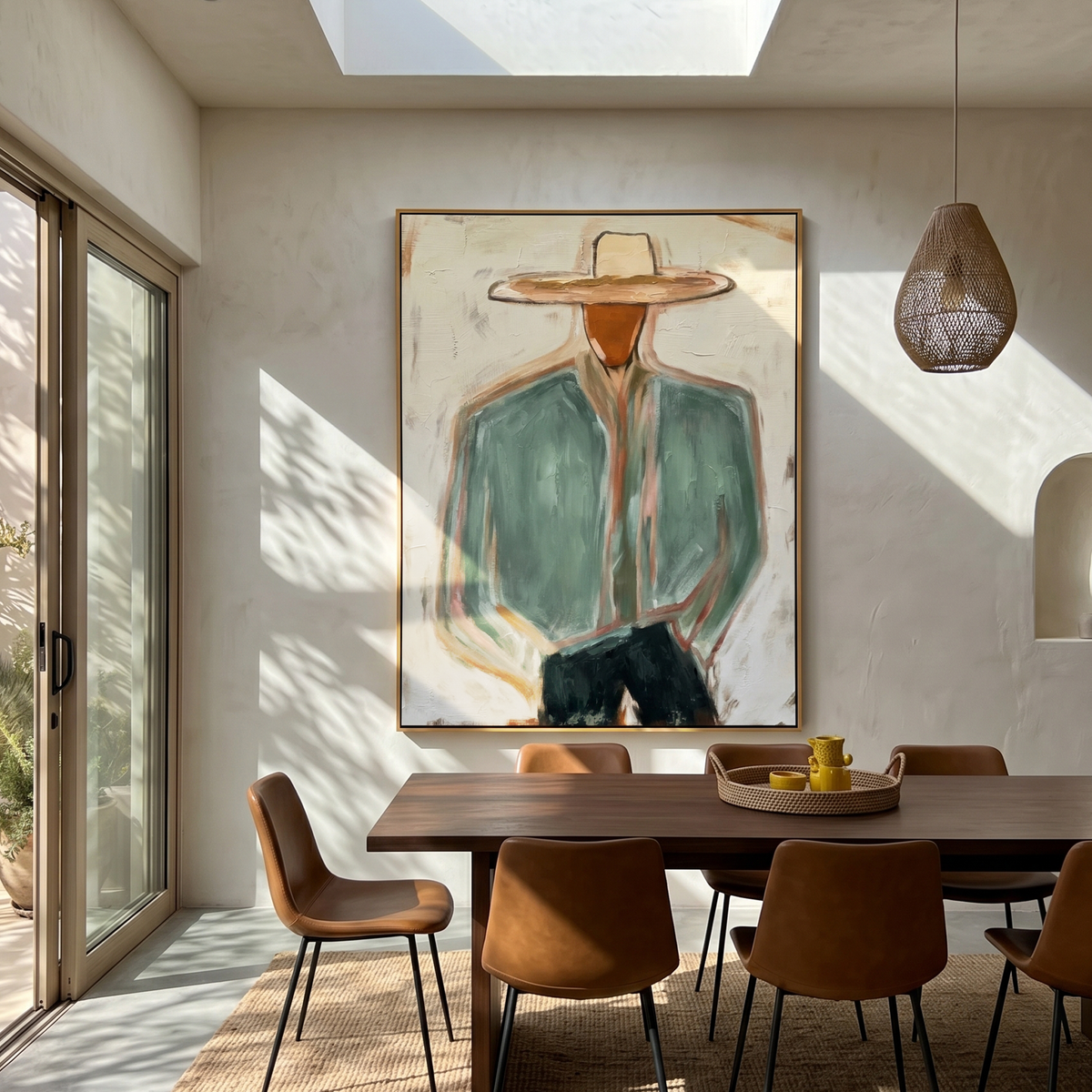 "The Modern Cowboy" – Heavy Impasto Abstract Portrait | 3D Green & Terracotta Palette Knife Painting | Luxury Vertical Wall Art #PE 504