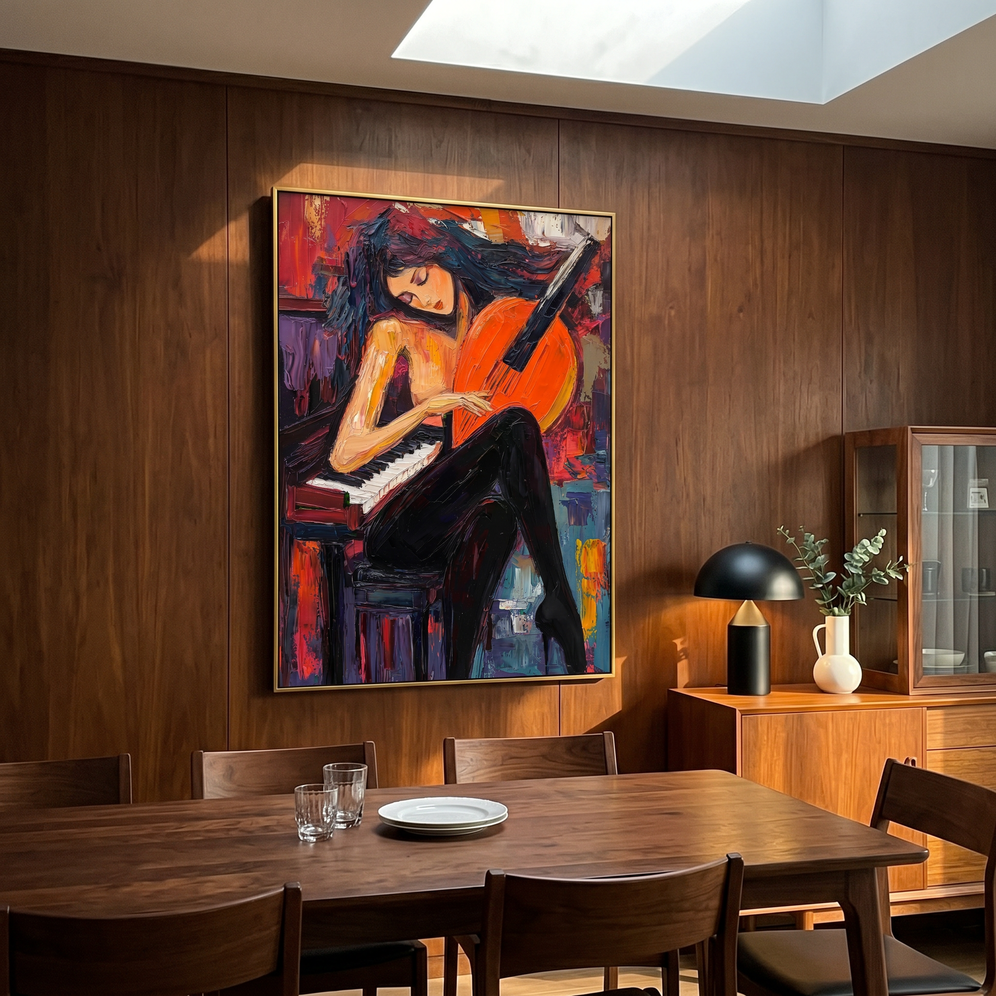"MELODIC PASSION" – 3D Sculptural Heavy Impasto Musical Figural | Modern Vibrant Style Soul- Stirring Expressionist Wall Art #PE496