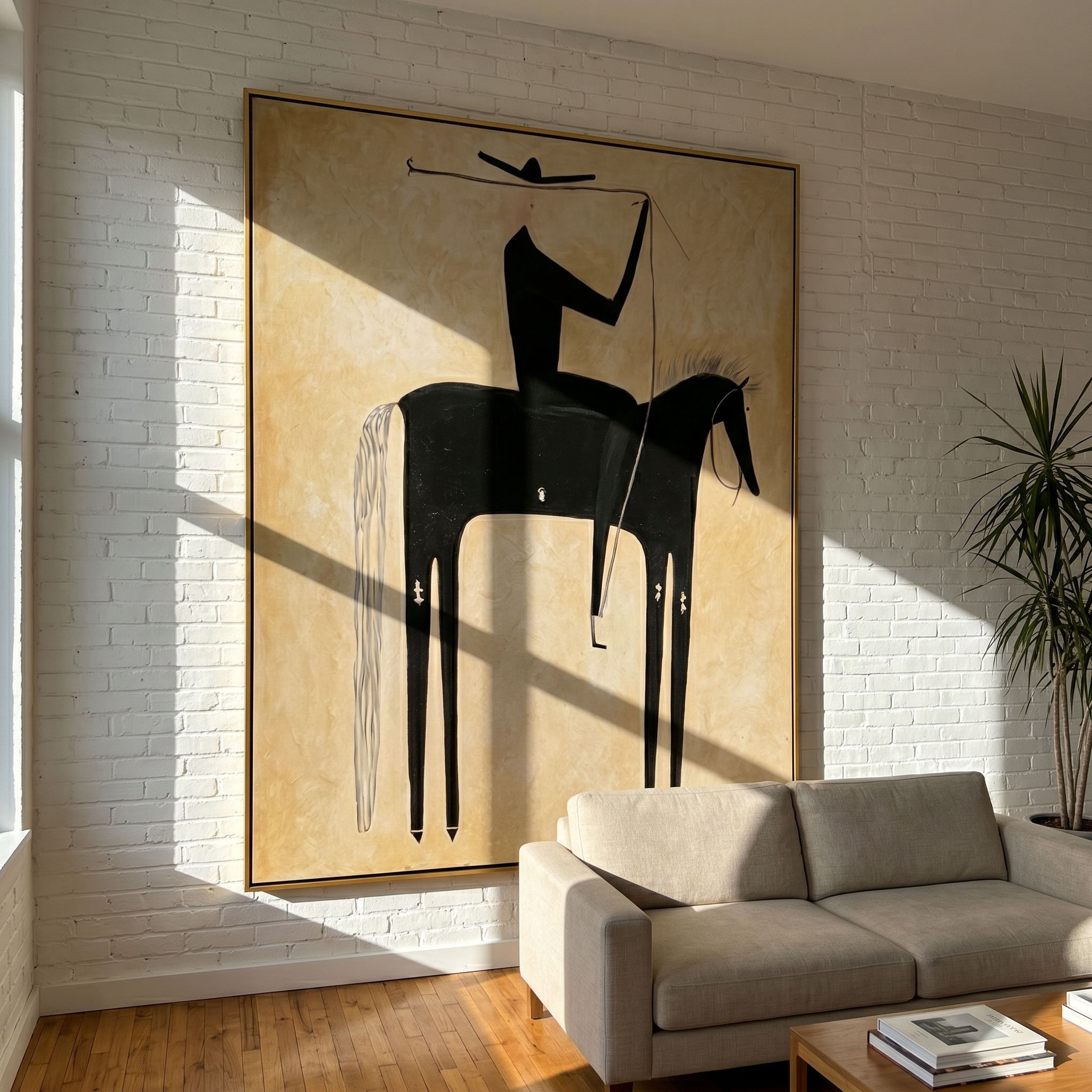 "The Minimalist Cowboy" – Modern Folk Impasto Western Art | 3D Noir & Sepia Palette Knife Painting | Luxury Vertical Wall Art #AB 501