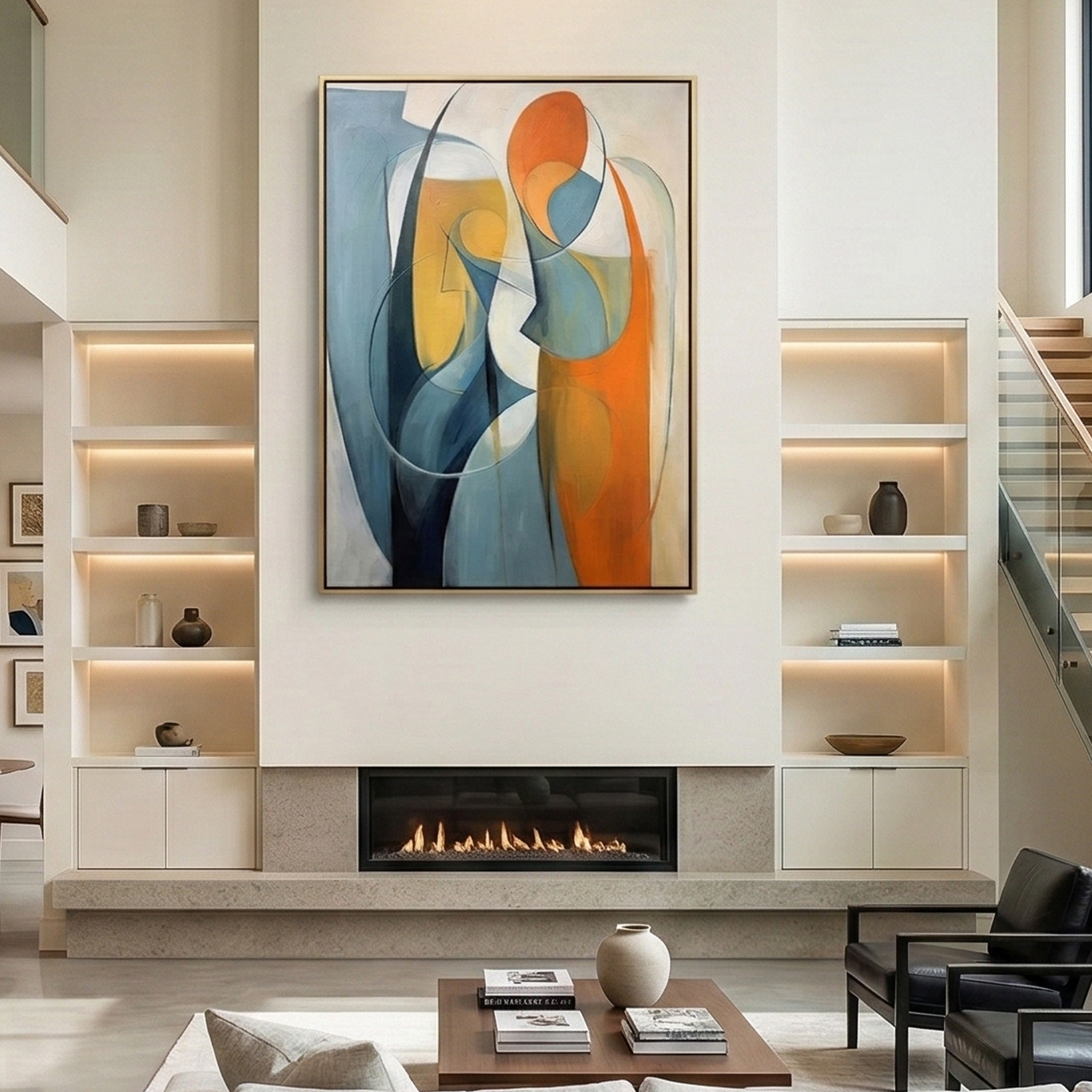"Soul Resonate" – Mid-Century Modern Geometric Abstract | Cubist Inspired Couple Silhouette Gallery Wall Art #AB983