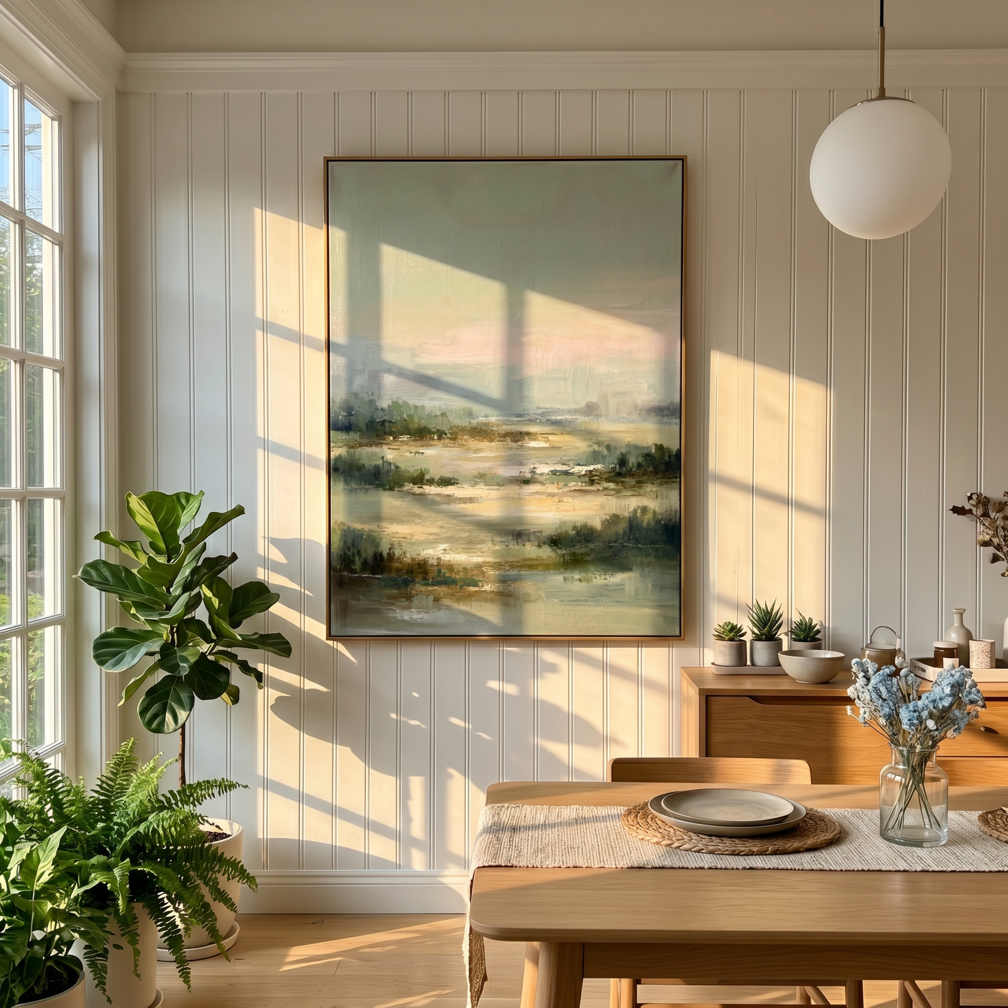 "Pastoral Whisper" – Expressive Impasto Scenic Artwork | Muted Sage & Beige Wetland Landscape | Luxury Minimalist Statement Wall Art #PT 552