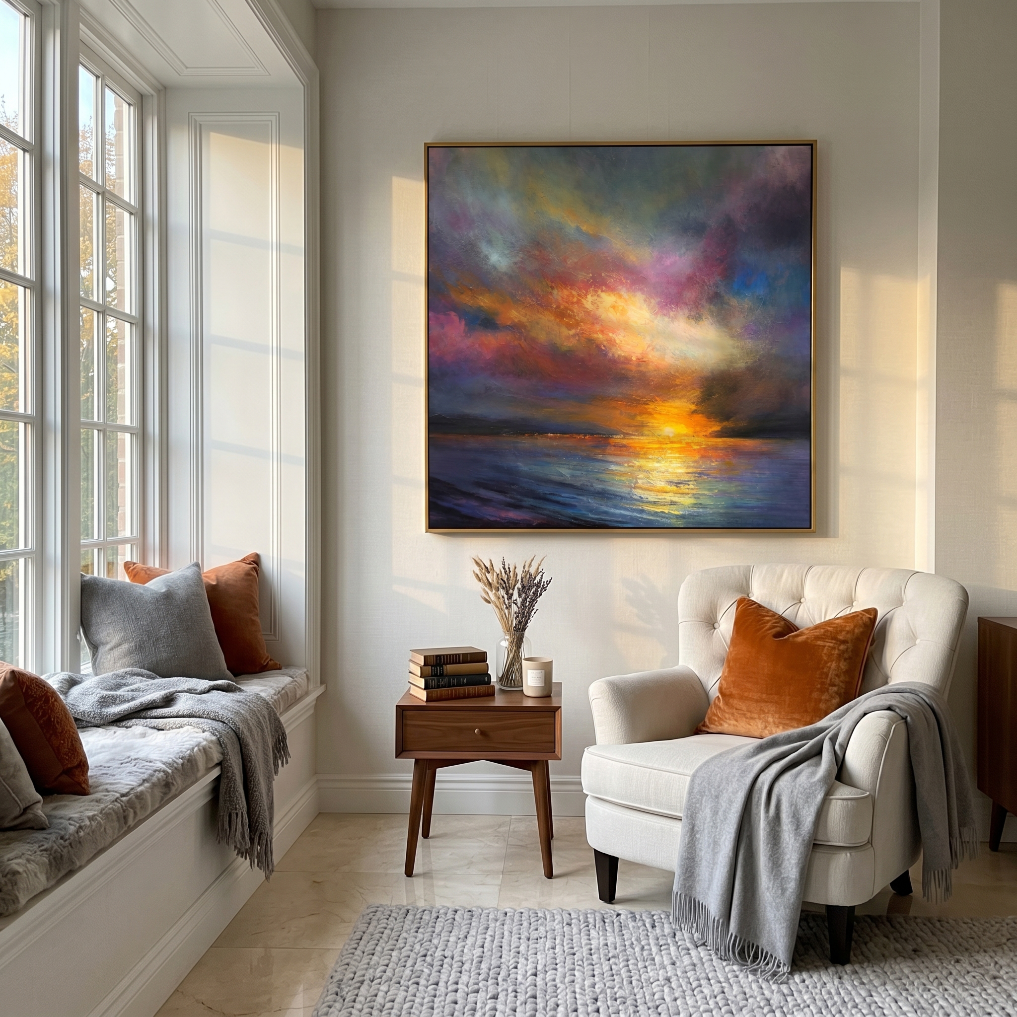 "Aria of Light" – Modern Statement Sunset Seascape Impasto | Bold Purple & Gold Luxury Textured Art #BE064