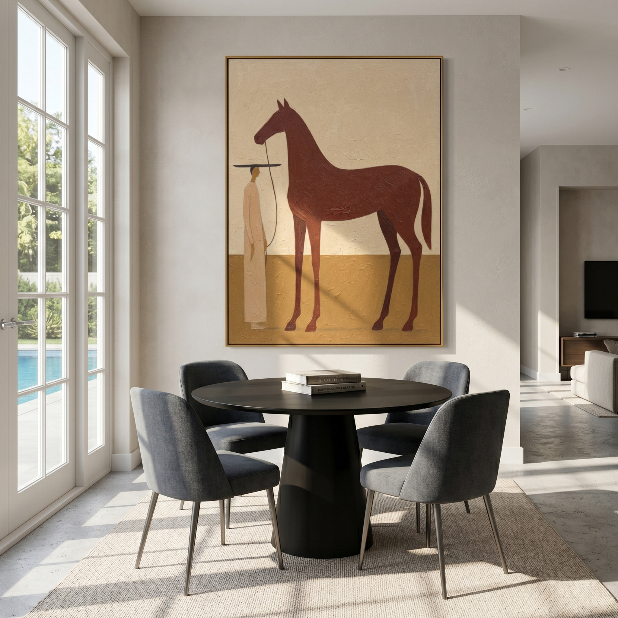 "Calm Equine Keeper" – Modern Heavy Impasto Minimal Western Figurative | 3D Warm Russet & Sand Beige Palette Knife Painting | Luxury Vertical Wall Art #AB 514