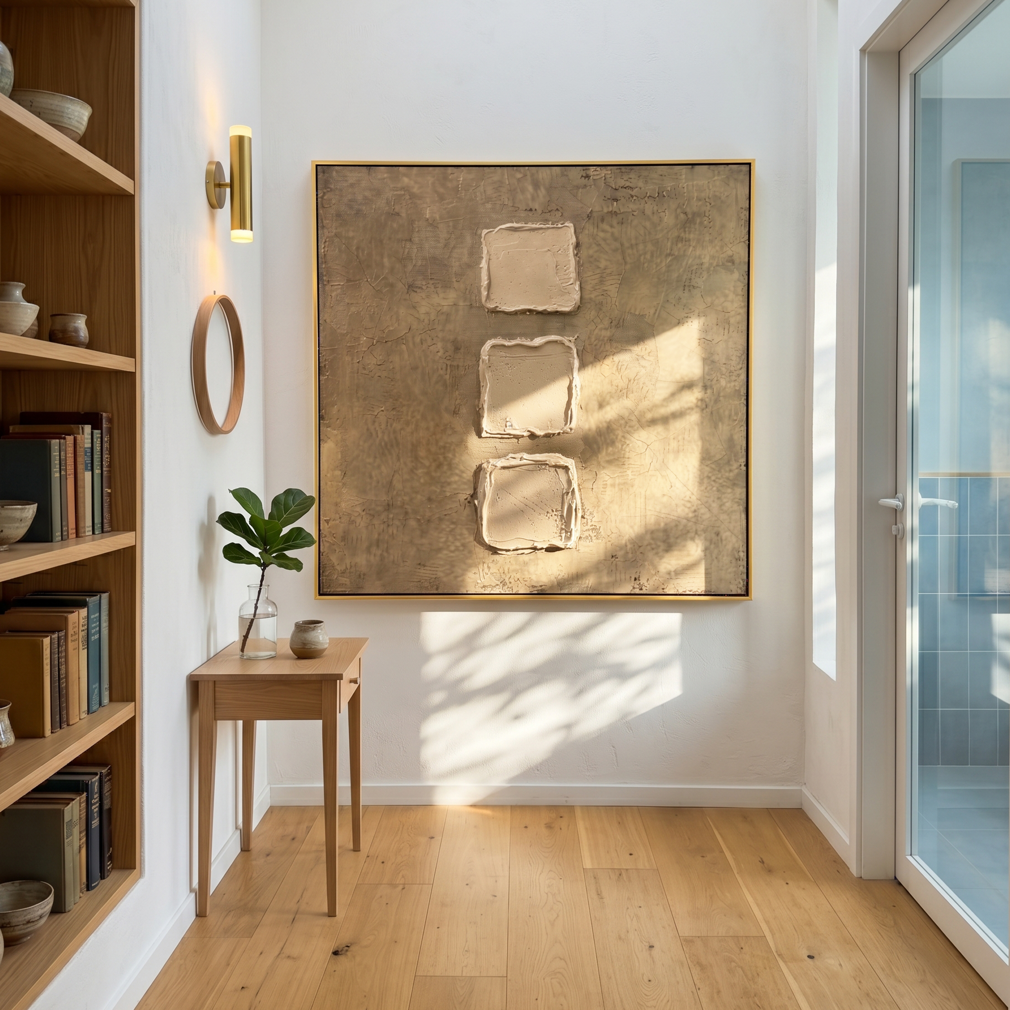 "Earthy Geometric Relief" – Expressive Sculptural Abstract Art | 3D Layered Taupe & Cream Canvas | Luxury Square Wall Art #WS 247
