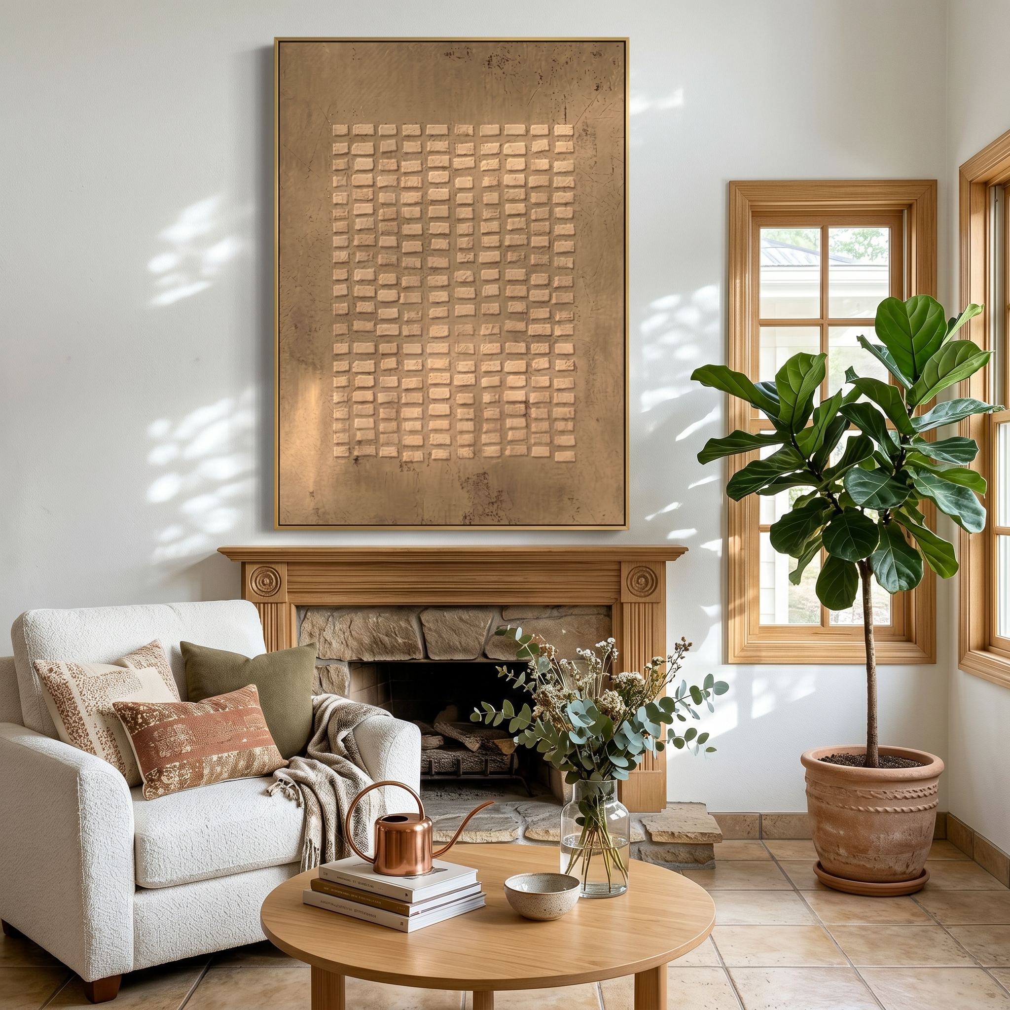 "Structured Organic Texture" – Expressive Sculptural Abstract Art | 3D Layered Taupe & Cream Canvas | Luxury Vertical Wall Art #WS 255