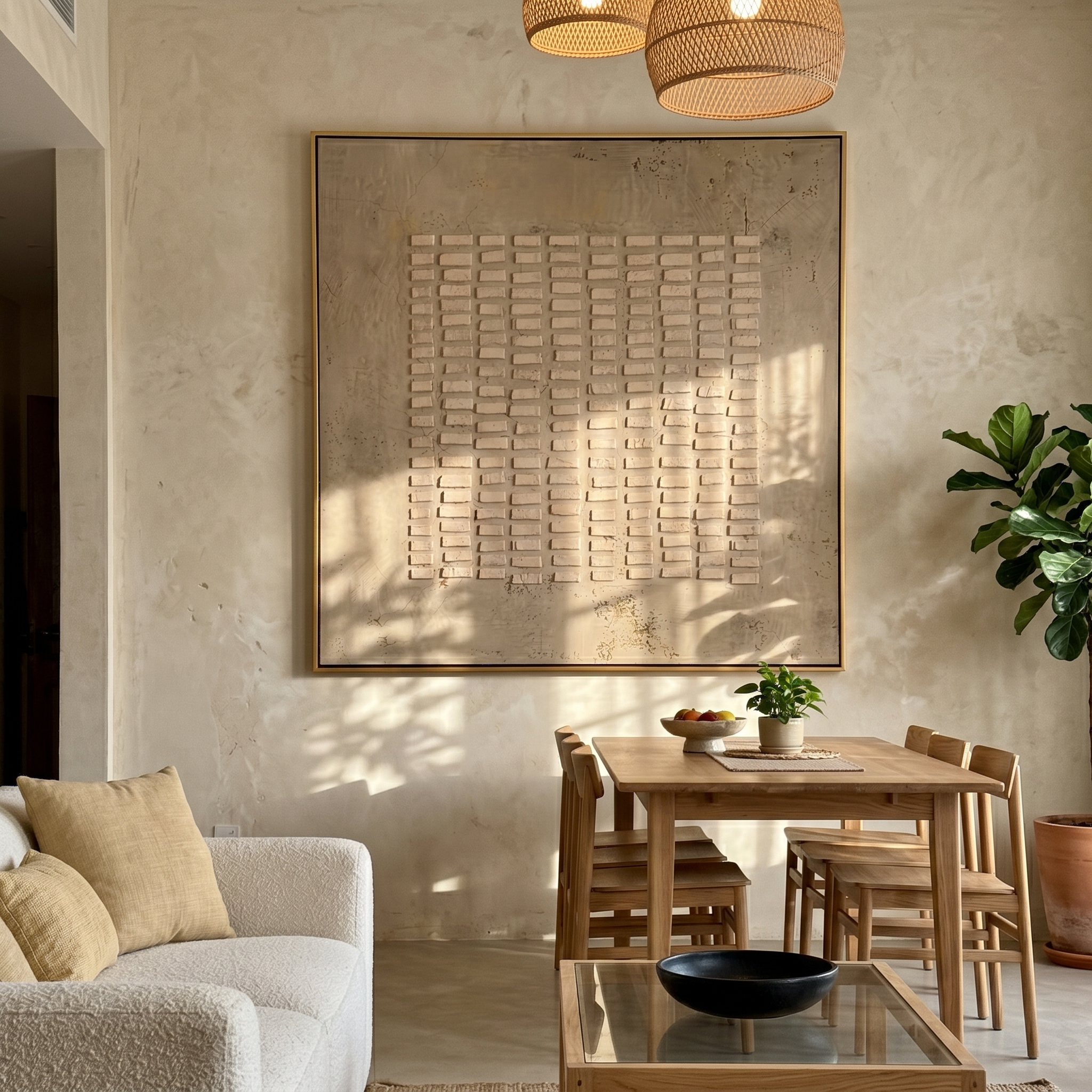 "Brick Relief Neutral Abstract" – Modern Heavy Impasto Art | 3D Taupe & Beige Textured Palette Knife Painting | Luxury Square Wall Art #WS 244
