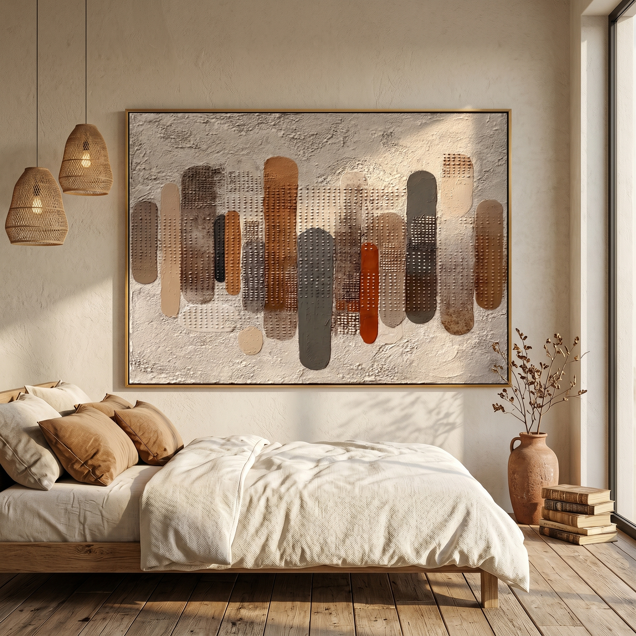 "Earthy Rhythm" – Modern Heavy Impasto Abstract | 3D Neutral & Terracotta Palette Knife Painting | Luxury Horizontal Wall Art #AB 494