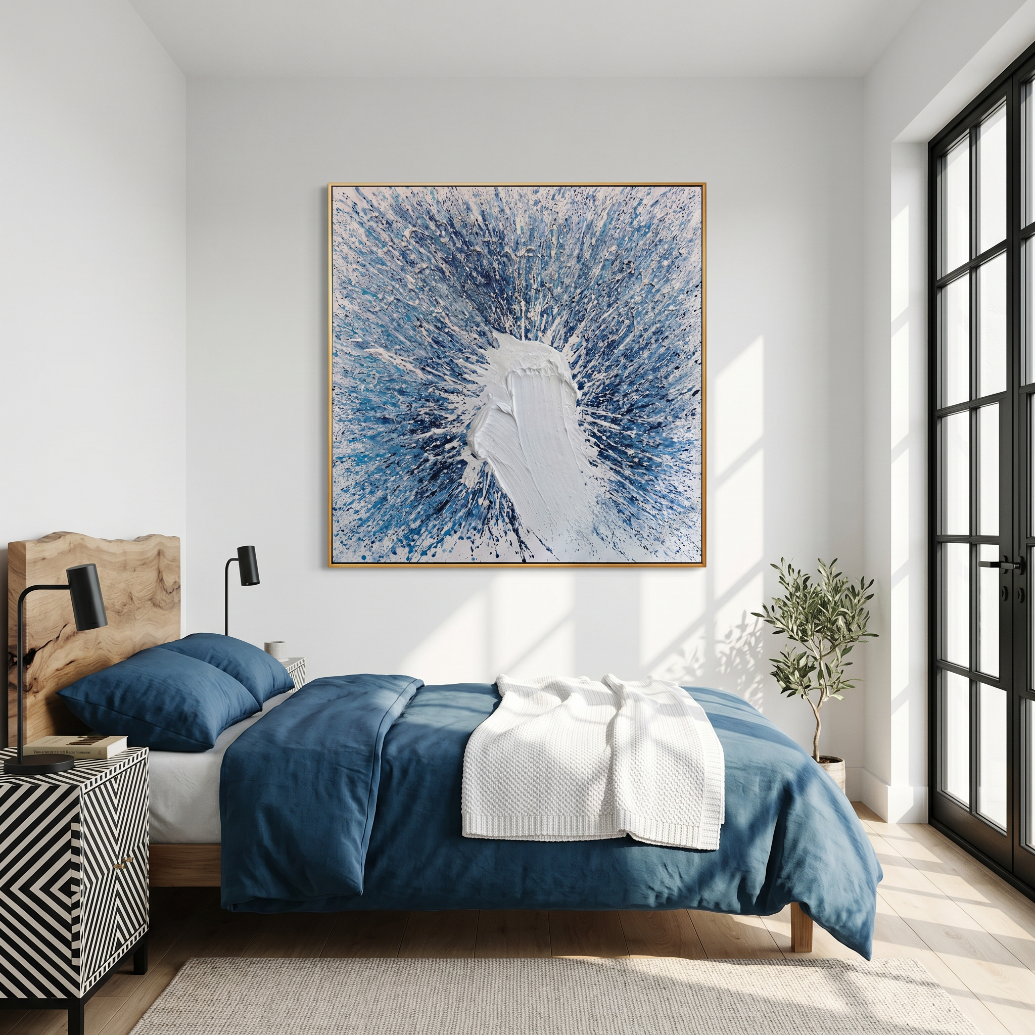 "Icebreaker" – Modern Radiant Impasto Abstract Painting | Minimalist Glacier Blue 3D Textured Statement Art#AB800