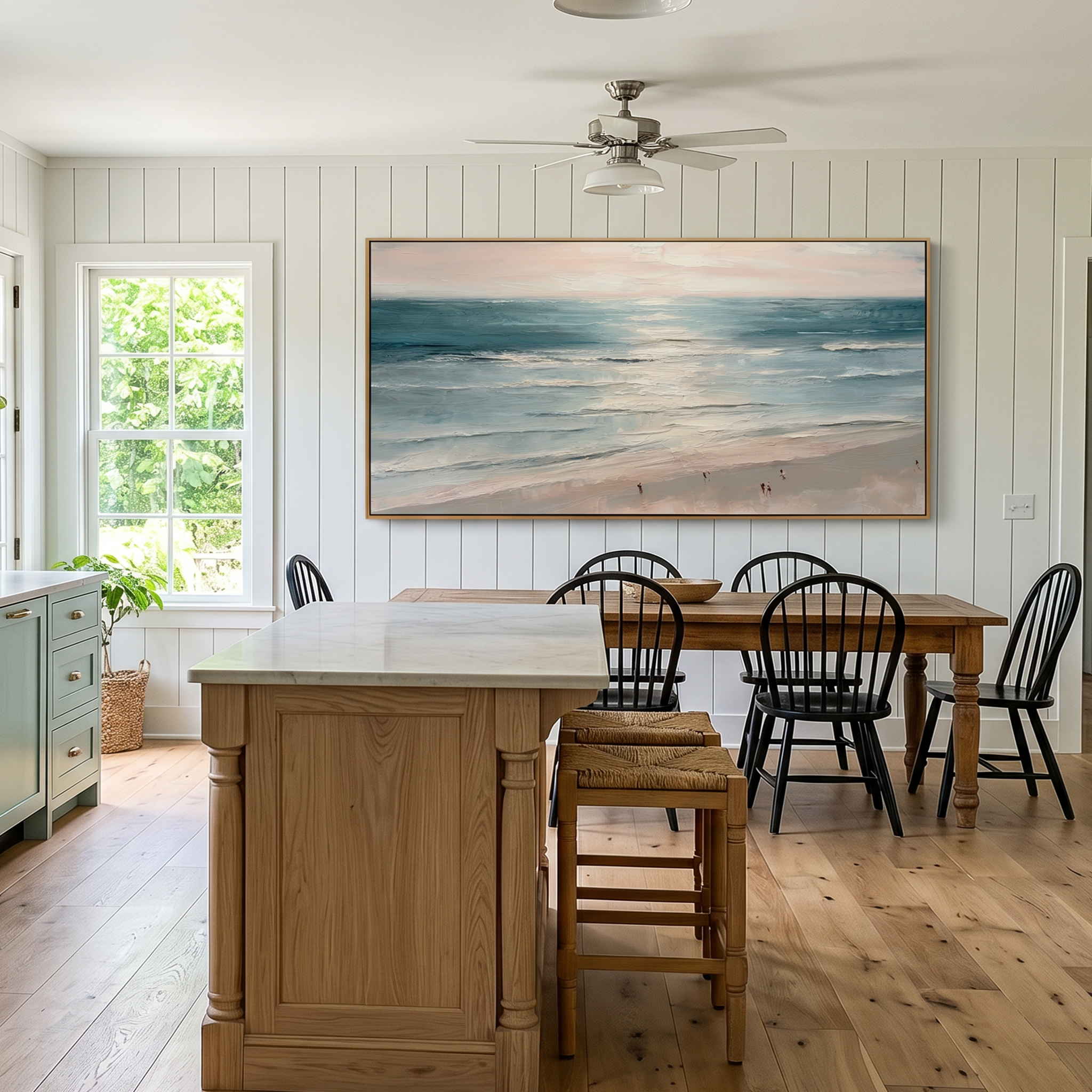"The Infinite Blue" – Panoramic Healing Seascape Oil Painting | Modern Minimalist Coastal Living Room Art #BE066