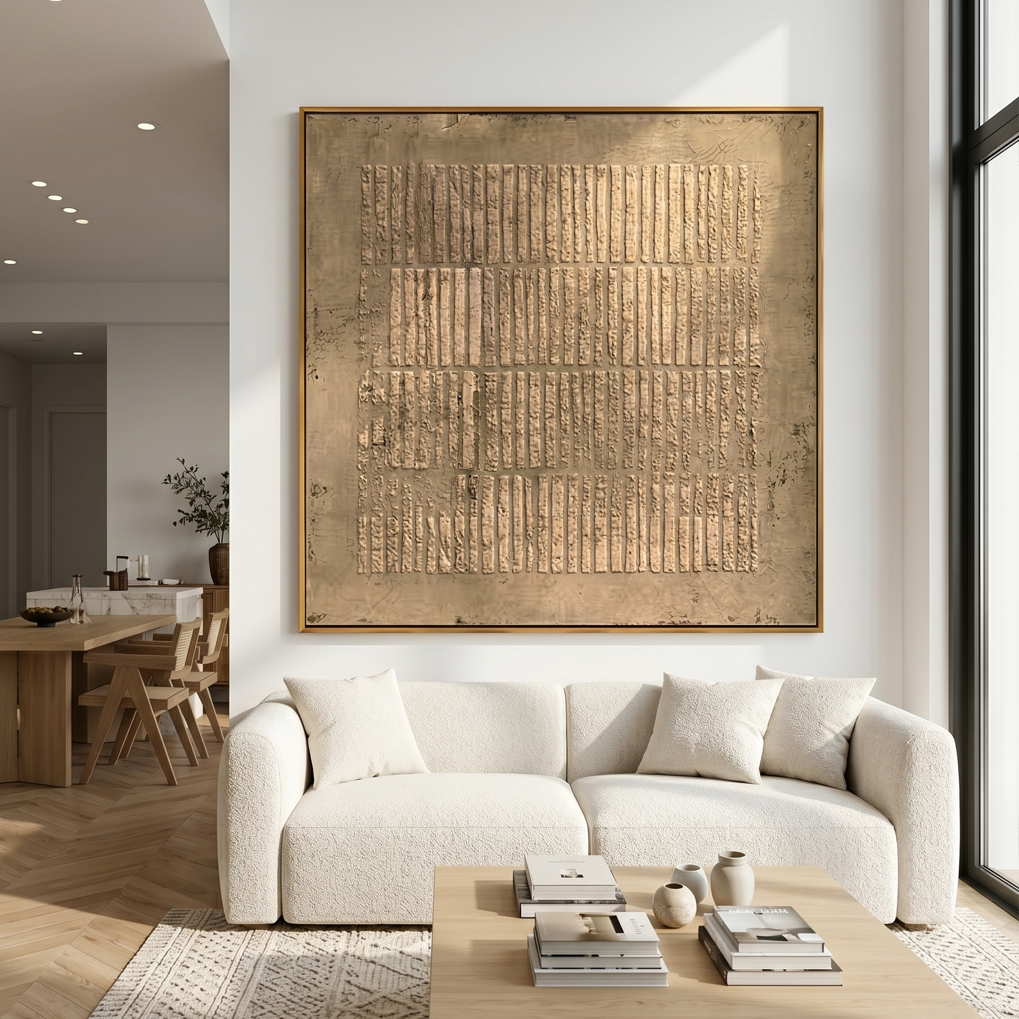 "Neutral Textured Grid" – Modern Heavy Impasto Abstract Art | 3D Taupe & Beige Palette Knife Painting | Luxury Square Wall Art #WS 243
