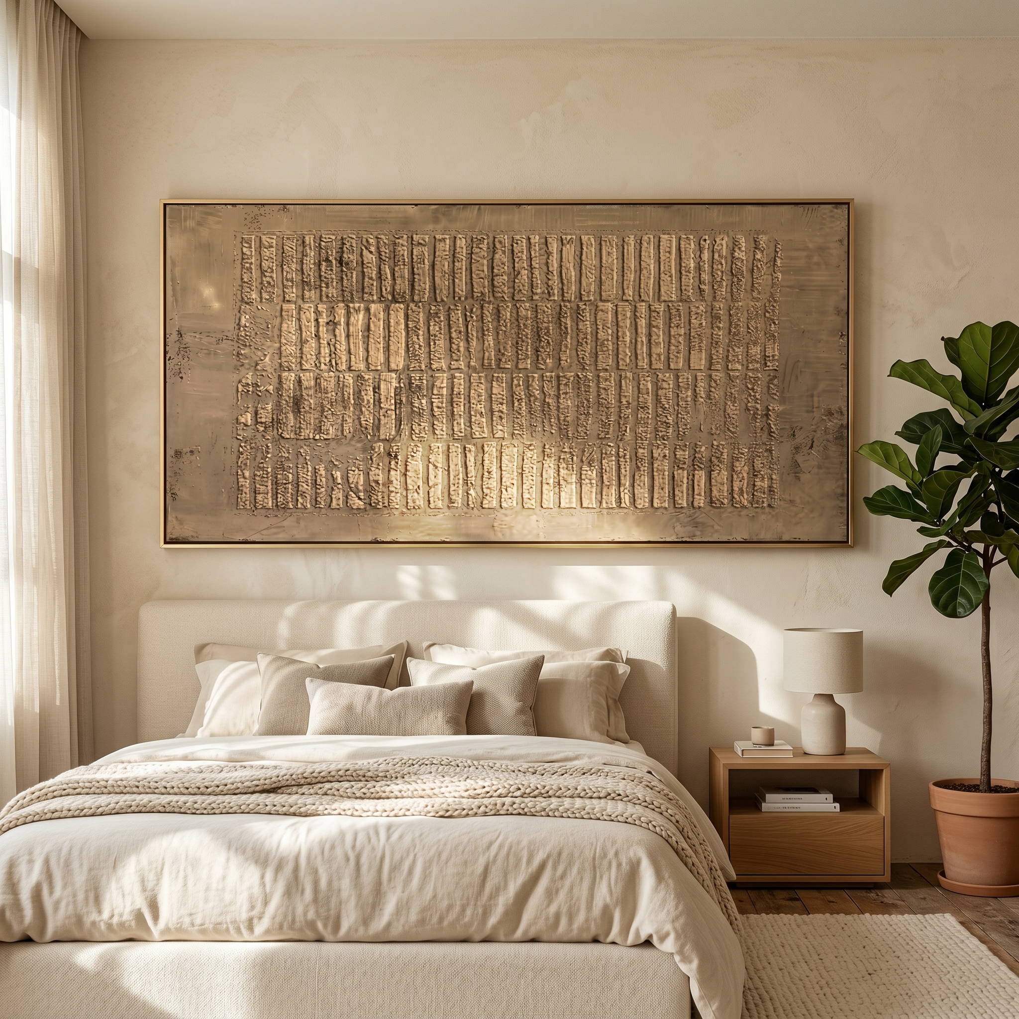 "Organic Vertical Textures" – Modern Heavy Impasto Abstract Art | 3D Taupe & Beige Palette Knife Painting | Luxury Horizontal Wall Art #WS 252