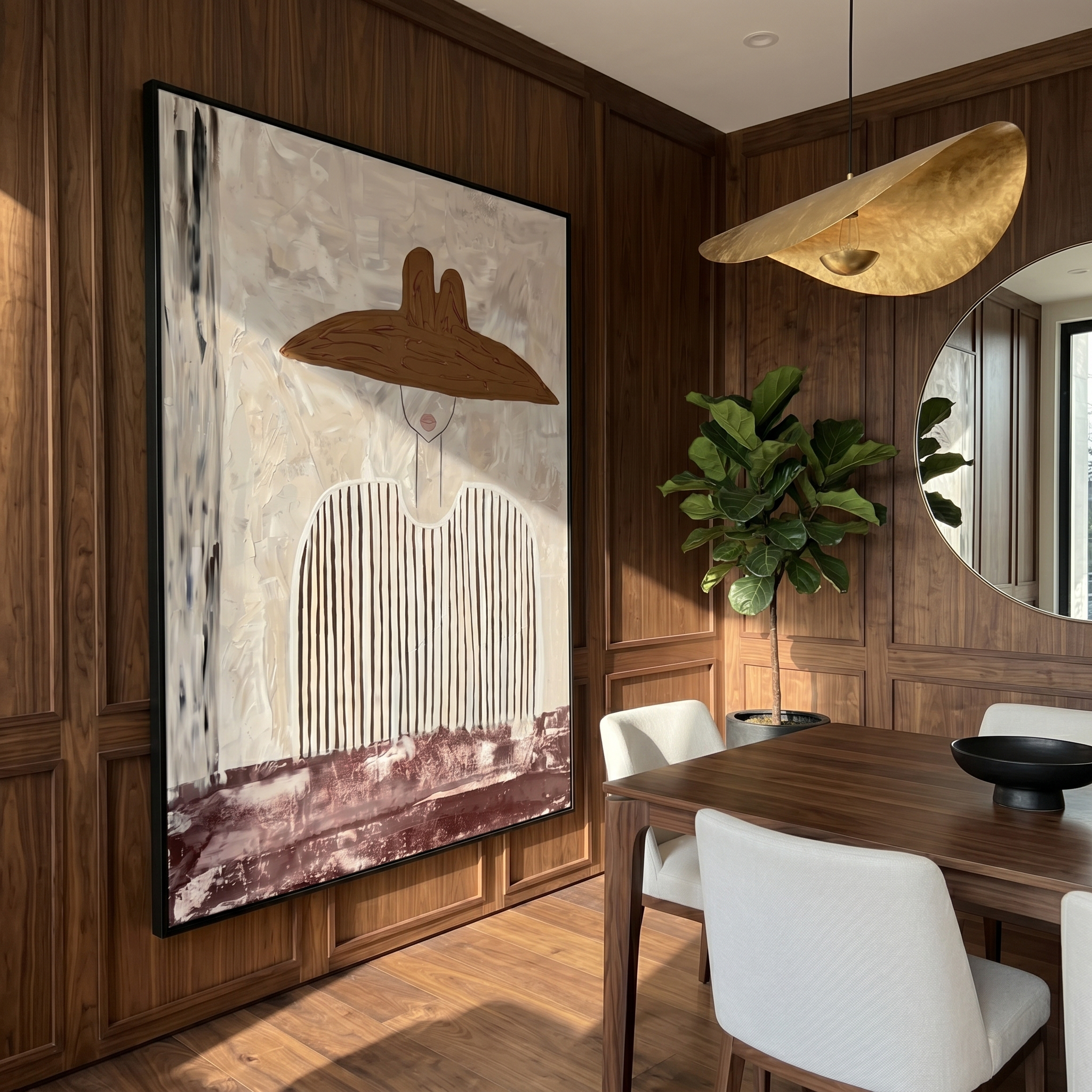 "Neutral Elegance with the Wide Brim" – Expressive Sculptural Art | 3D Layered Taupe & Plum Canvas | Luxury Vertical Wall Art #PE 512
