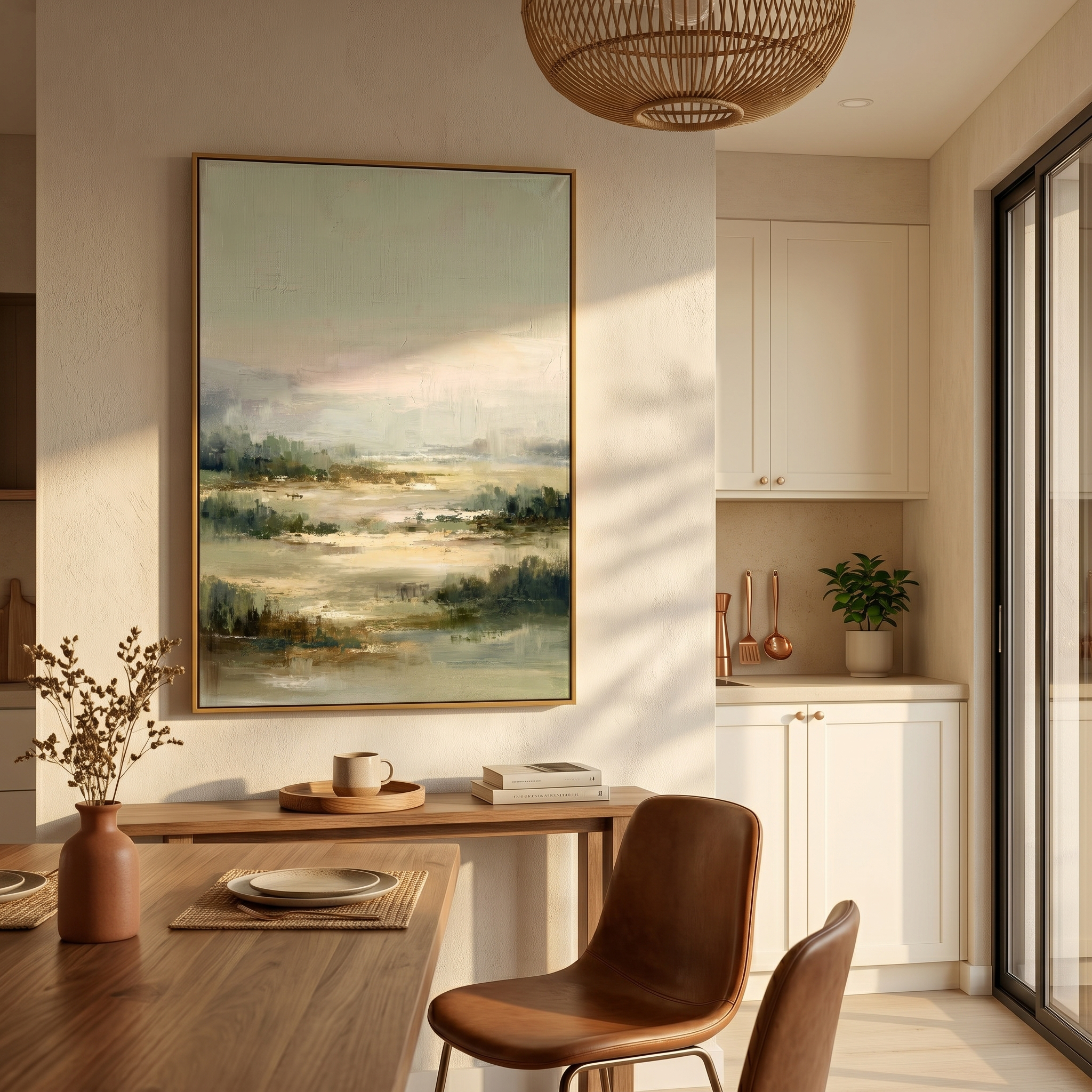 "Pastoral Whisper" – Expressive Impasto Scenic Artwork | Muted Sage & Beige Wetland Landscape | Luxury Minimalist Statement Wall Art #PT 552