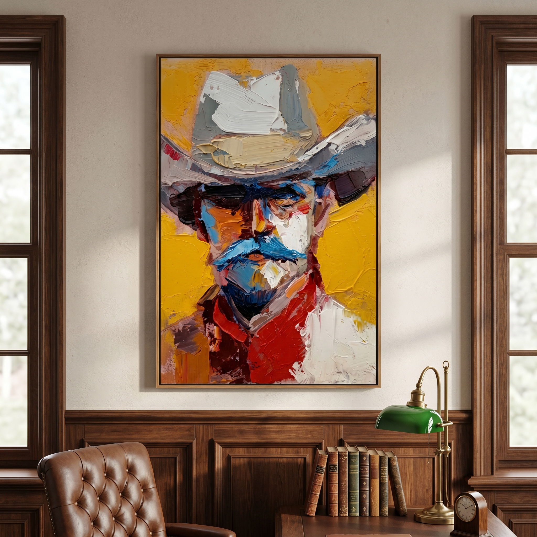 "Vibrant Western Icon" – Abstract Impasto Cowboy Artwork | Bold Tones Expressive Wall Decor | Contemporary Vertical Statement Piece #PE 511