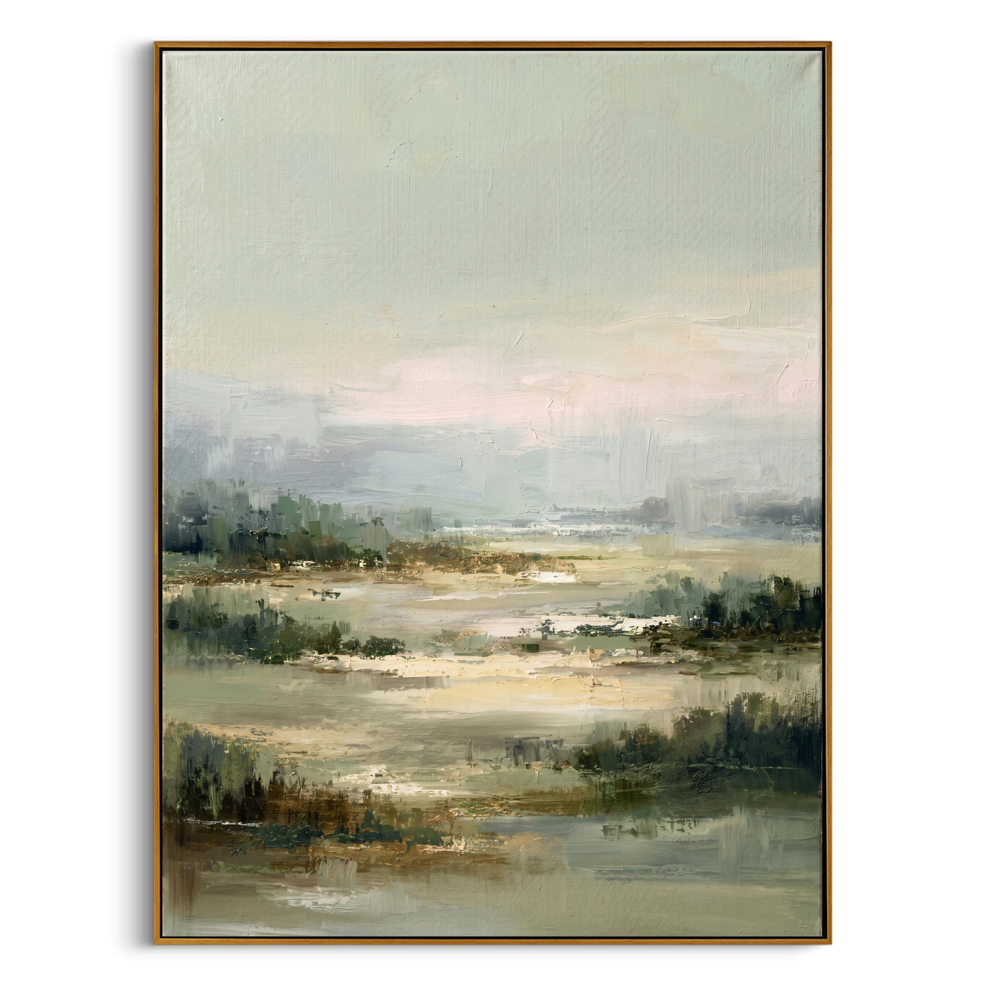 "Pastoral Whisper" – Expressive Impasto Scenic Artwork | Muted Sage & Beige Wetland Landscape | Luxury Minimalist Statement Wall Art #PT 552