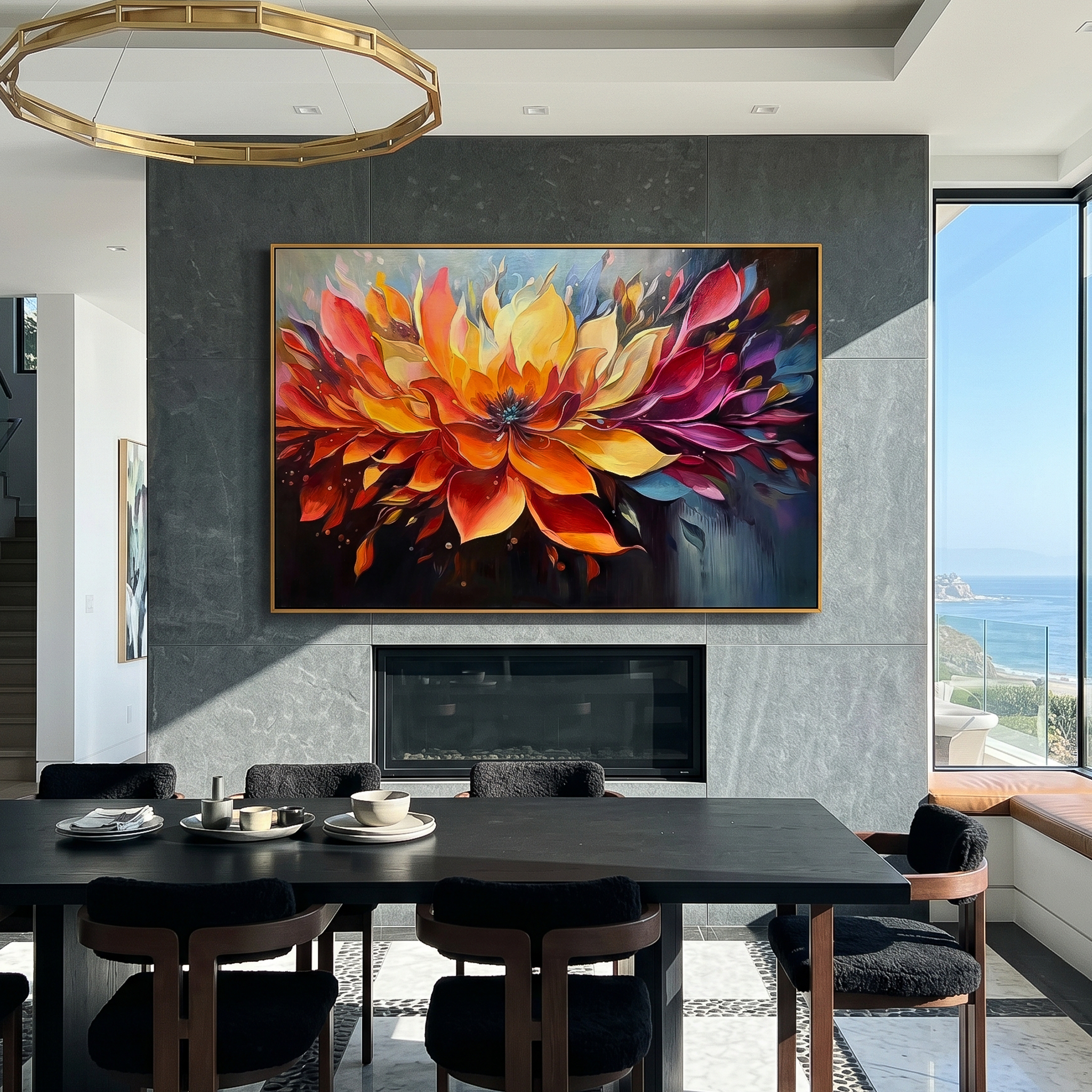 "Sunset Petal Explosion" – Expressive Impasto Floral Artwork | Tactile Multicolor Flower Canvas | Luxury Statement Horizontal Wall Art #PT 554