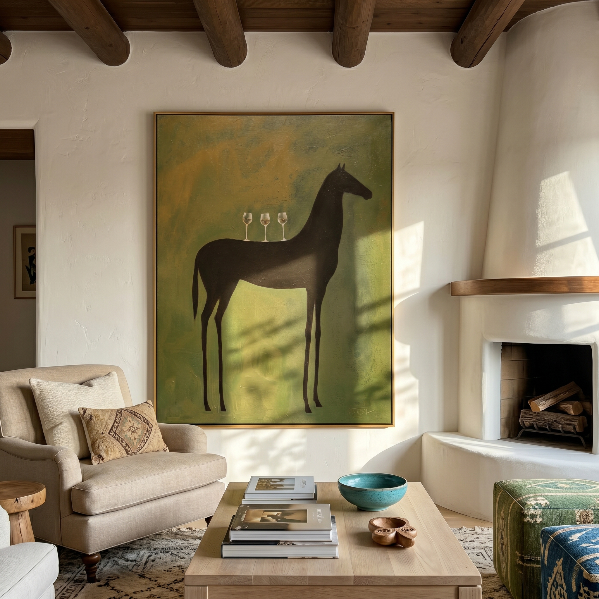 "The Horse’s Toast" – Modern Heavy Impasto Abstract Figurative Art | 3D Olive & Noir Palette Knife Painting | Luxury Vertical Wall Art #AN 150