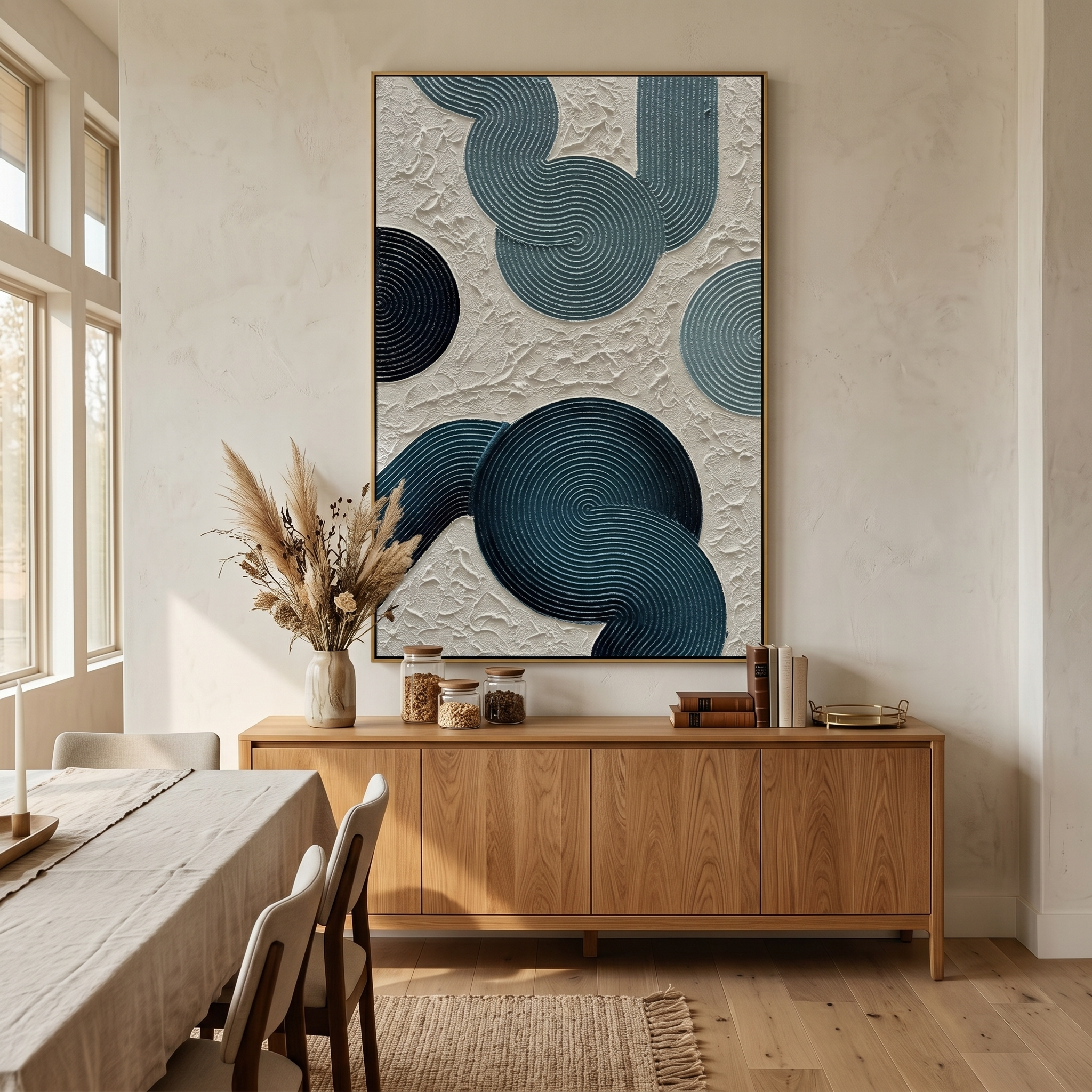 "Infinite Spiral" – Minimalist Prussian Blue 3D Geometric Relief | Modern Japandi Style Textured Gallery Art #PT 126