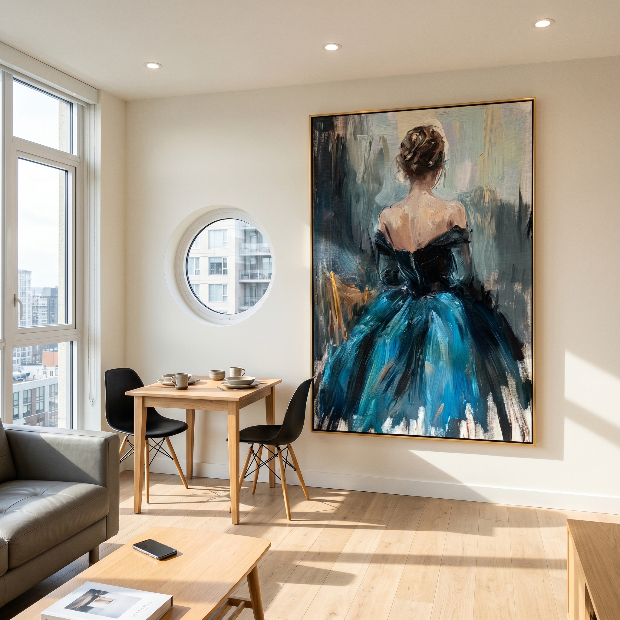 "The Blue Ballerina" – Modern Heavy Impasto Figurative Art | 3D Teal & Black Palette Knife Painting | Luxury Vertical Wall Art #PE 501